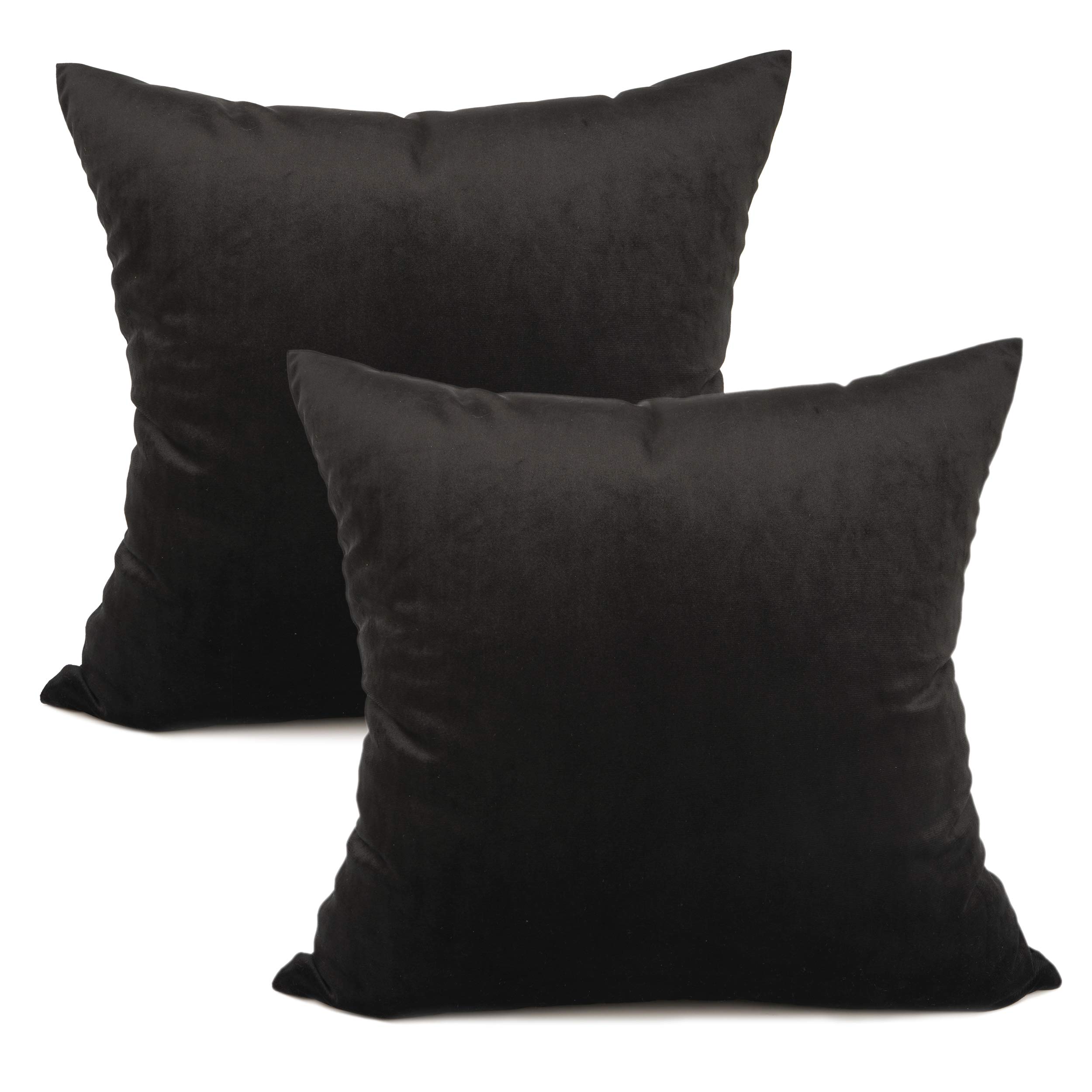 Premium Velvet Pillow Covers Set of 2 - 18x18 Inch Soft Solid Square Cushion Cases for Sofa, Bed & Car Decor (Black) | Luxury Home & Travel Accessories