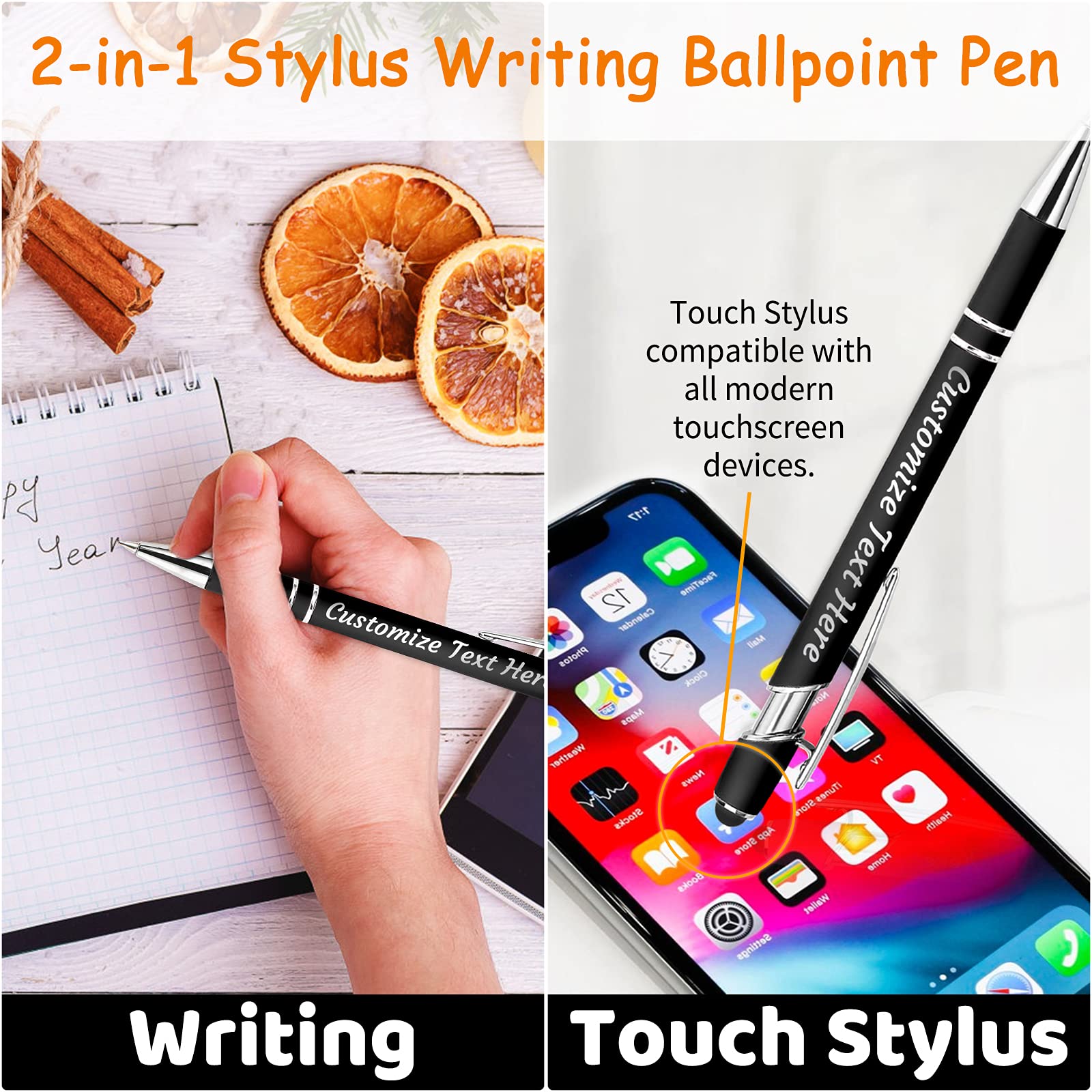 YanNanKe 288 PCS Custom Engraved Ballpoint Pens with Stylus - Personalized Bulk Pens for Name or Text - Medium Point Black Ink - Perfect for Anniversary, Birthday, Graduation Gifts - Great for Office, School, Promotions & Corporate Events