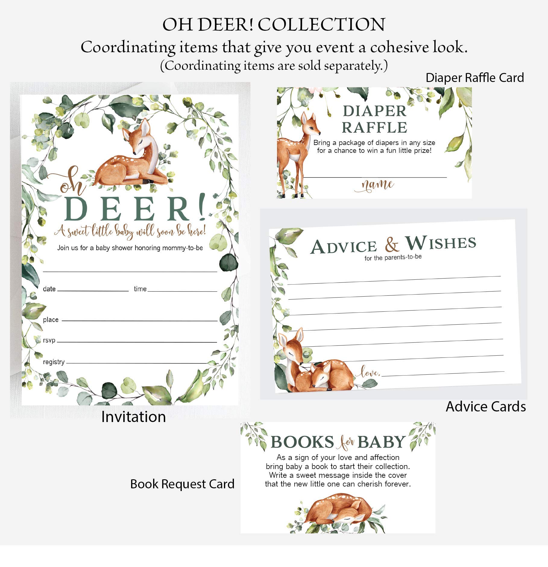 50-Pack Oh Deer! Woodland Baby Shower Diaper Raffle Cards Set - Cute Diaper Raffle Tickets for Gender Reveal & Baby Shower Games - Perfect for Forest Theme Nursery Decor & Baby Registry Events