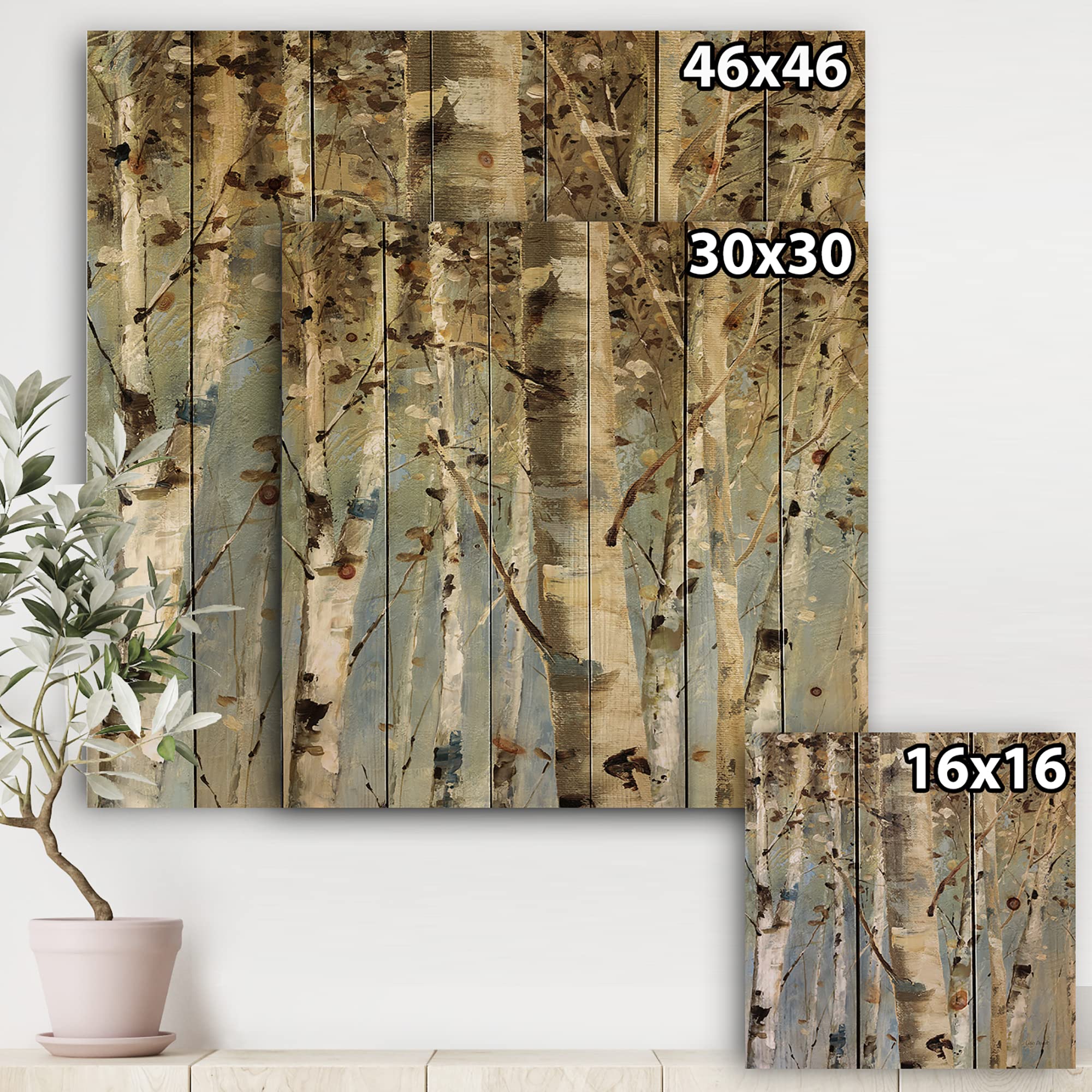White Birch Forest II Farmhouse Wood Wall Decor - Beige Floral Wood Wall Art Panels Printed on Natural Pine - Perfect for Living Room, Bedroom & Home Office Decor