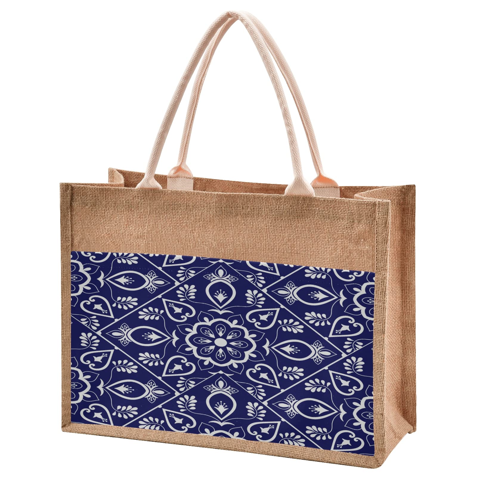 Eco-Friendly Jute Tote Bag with Zipper - Large Reusable Grocery Shopping Bag, Durable Washable Canvas Shoulder Bag for Groceries, Beach, Work & Travel