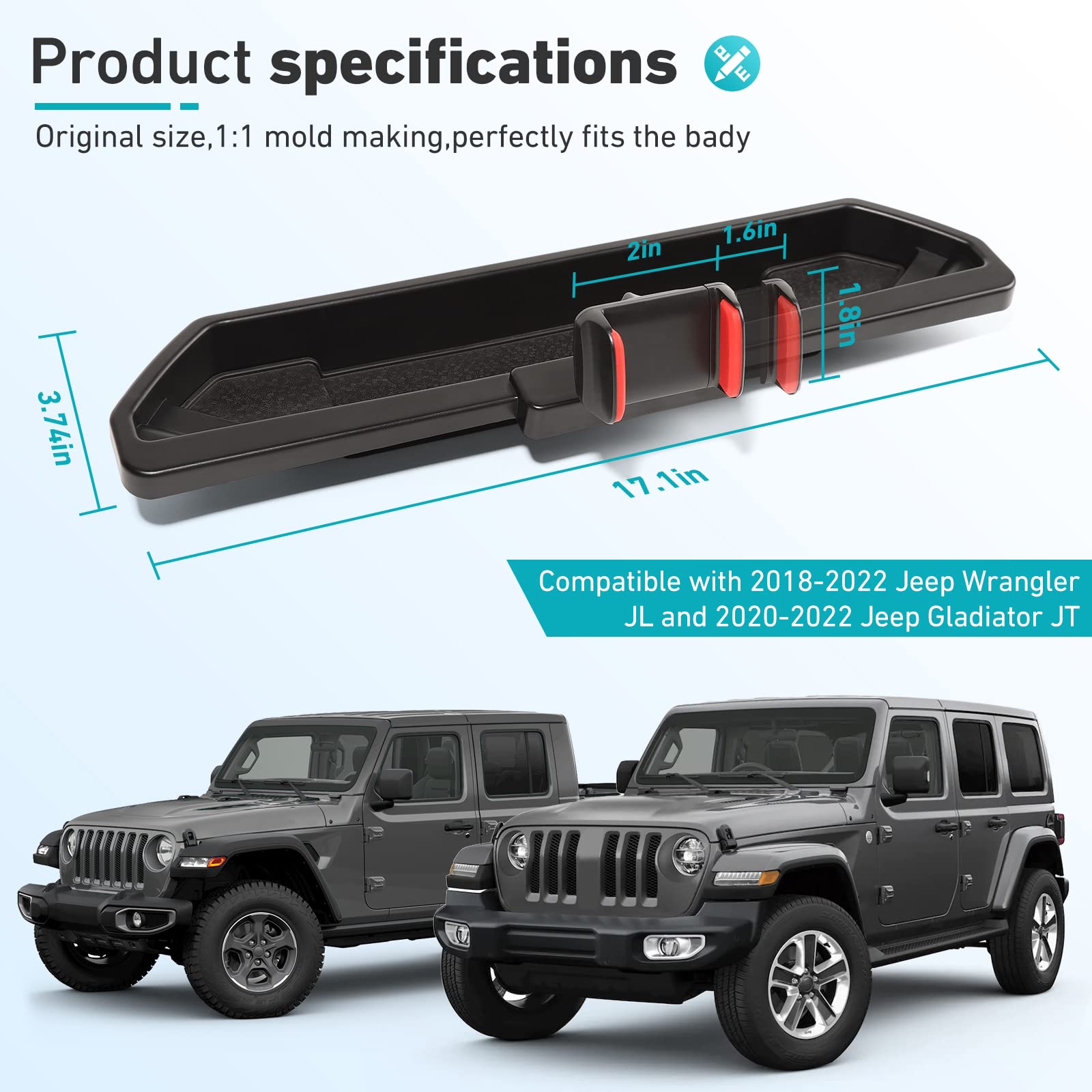 Upgraded CheroCar JL Phone Holder with Storage Tray - Universal Car Phone Mount Accessories Compatible with 2018-2022 Jeep Wrangler JL & 2020-2022 Jeep Gladiator JT - Perfect for Off-Roading, Commuting & Hands-Free Driving