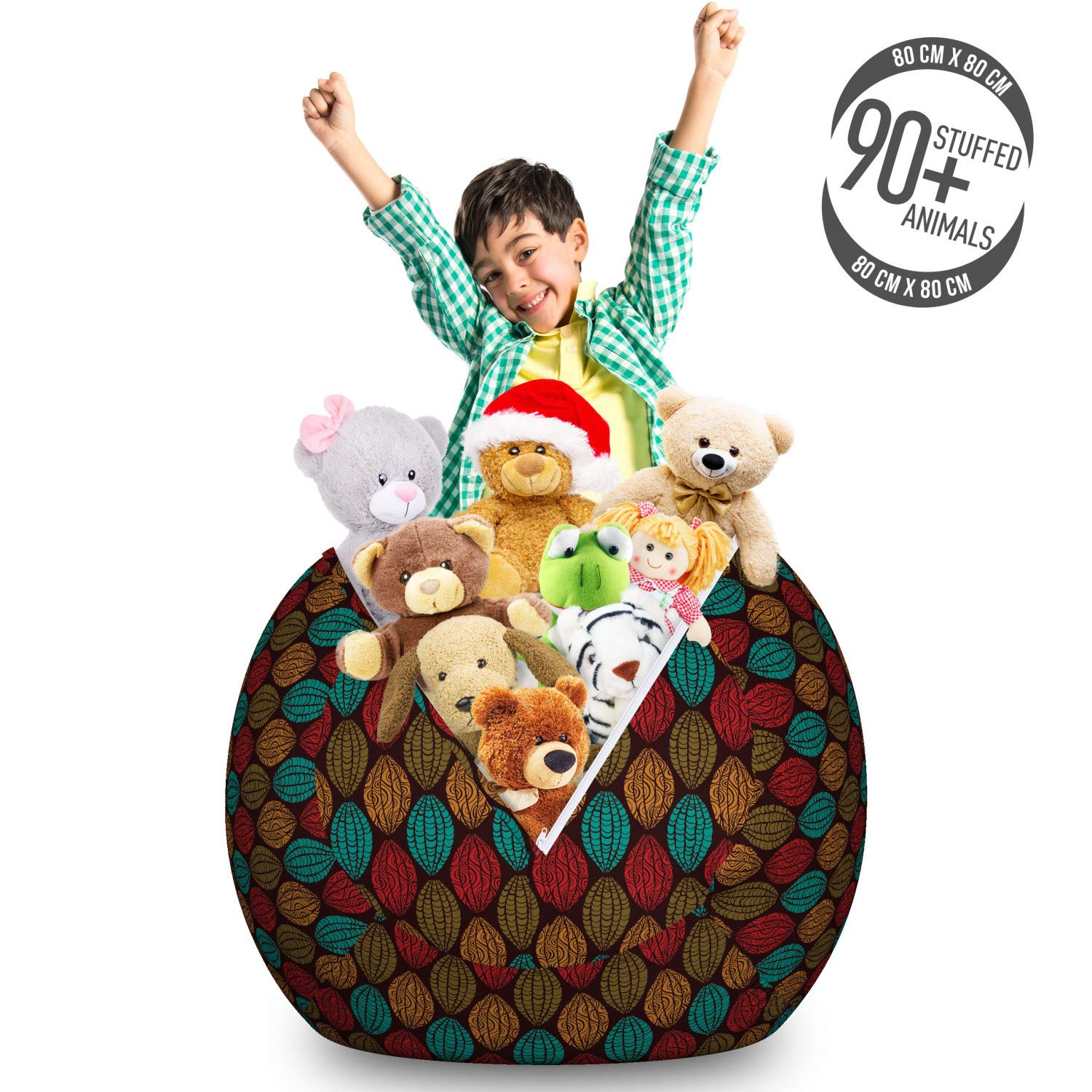 Ambesonne Earth Tones Storage Toy Bag Chair - Large Washable Stuffed Animal Organizer with Native Eastern Art & Abstract Cultural Motifs | Perfect for Kids' Room, Playroom & Nursery Organization
