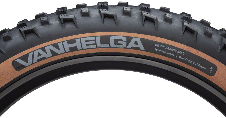 45NRTH Vanhelga 26 x 4.2 Tubeless Folding Fat Bike Tire - 60 TPI, Black/Tan - Winter & Snow Biking, Off-Road Trails, All-Terrain Cycling Accessories