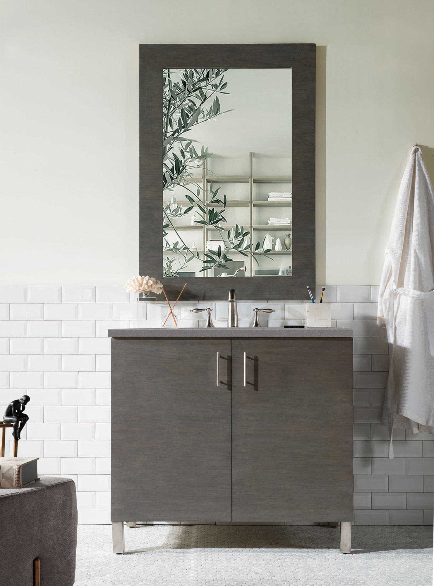 Metropolitan 36 Inch Single Bathroom Vanity Set in Silver Oak with 3CM Grey Expo Quartz Countertop - Perfect for Modern Homes & Small Bathroom Remodels