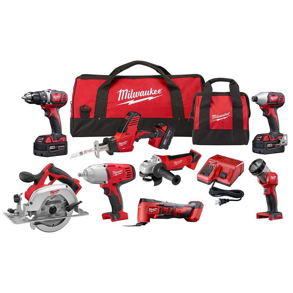 Milwaukee M18 Cordless 8-Tool Combo Kit with 3 Batteries & Charger - Perfect for Construction, Home Renovation, and DIY Projects