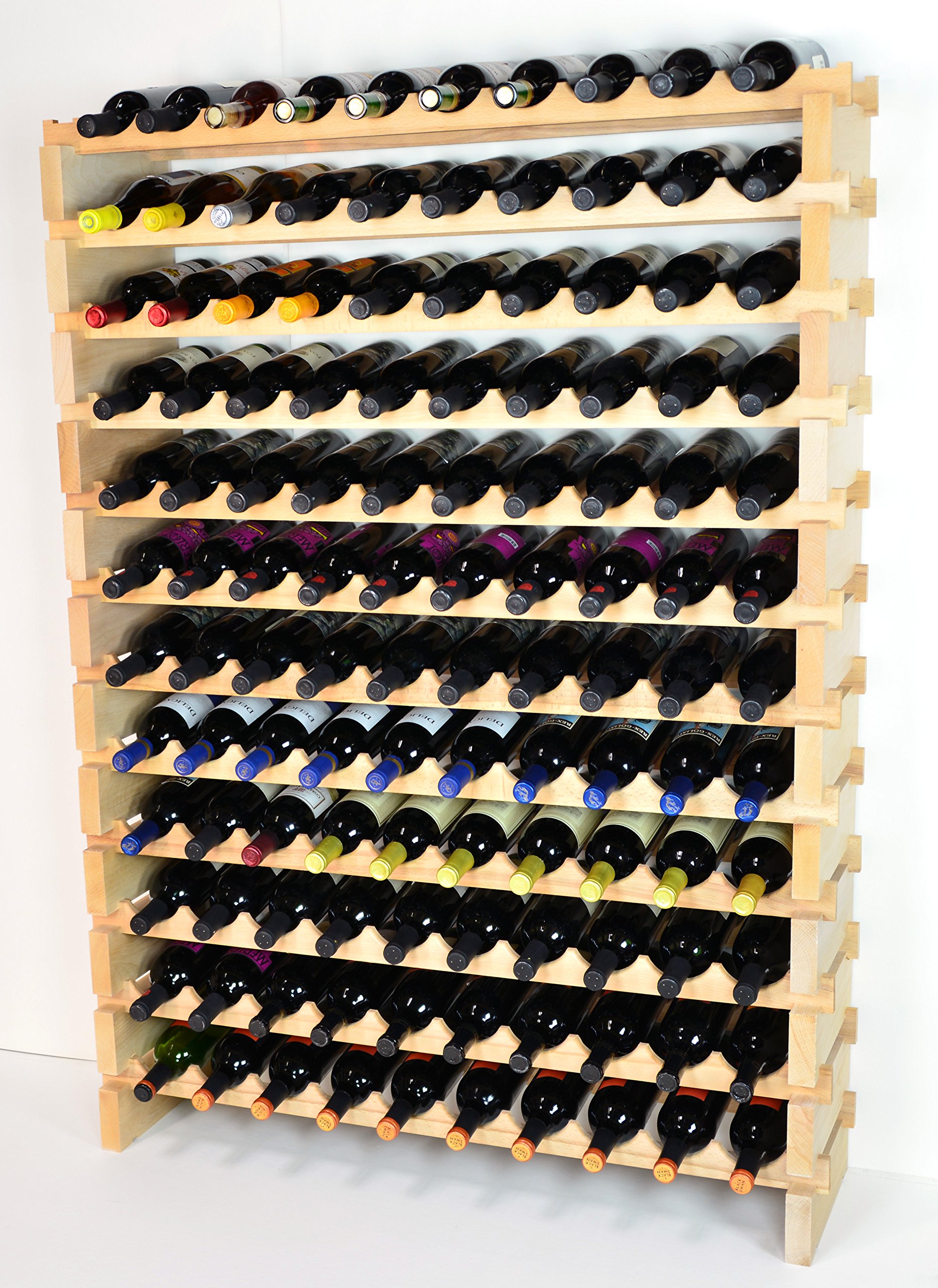 Premium Modular Beechwood Wine Rack - Holds 40 to 120 Bottles (12 Rows x 10 Bottles) | Space-Saving Storage Solution for Home Cellars, Bars & Restaurants | Newest Improved Design