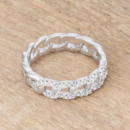 Rhodium Plated Interlocking Chain Ring with Cubic Zirconia CZ - Elegant Jewelry for Women, Perfect for Parties, Weddings & Everyday Wear