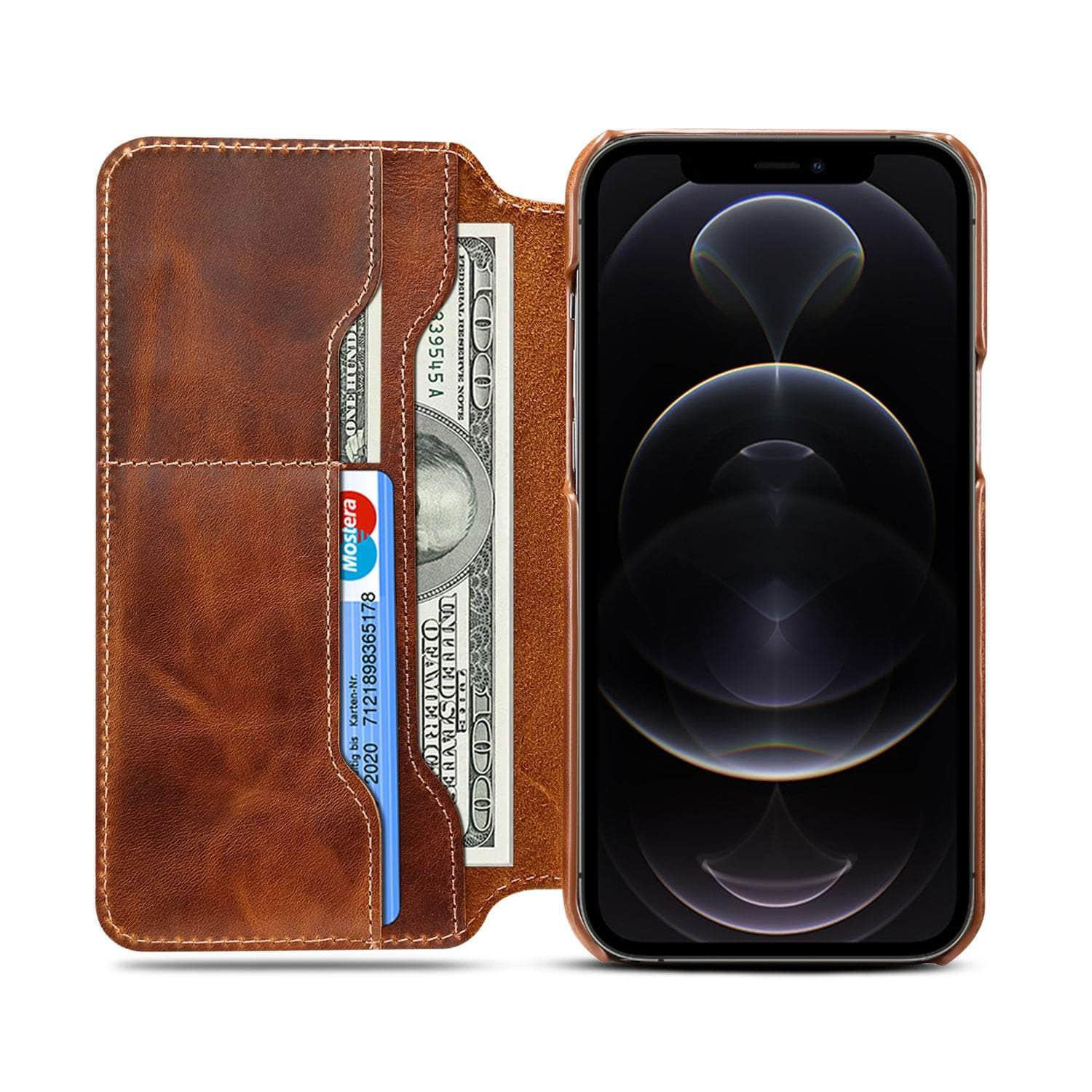 Genuine Leather iPhone 14 Case with Card Holder - Vintage Style Wallet Phone Cover for Men & Women - Perfect for Everyday Use, Travel and Business Meetings