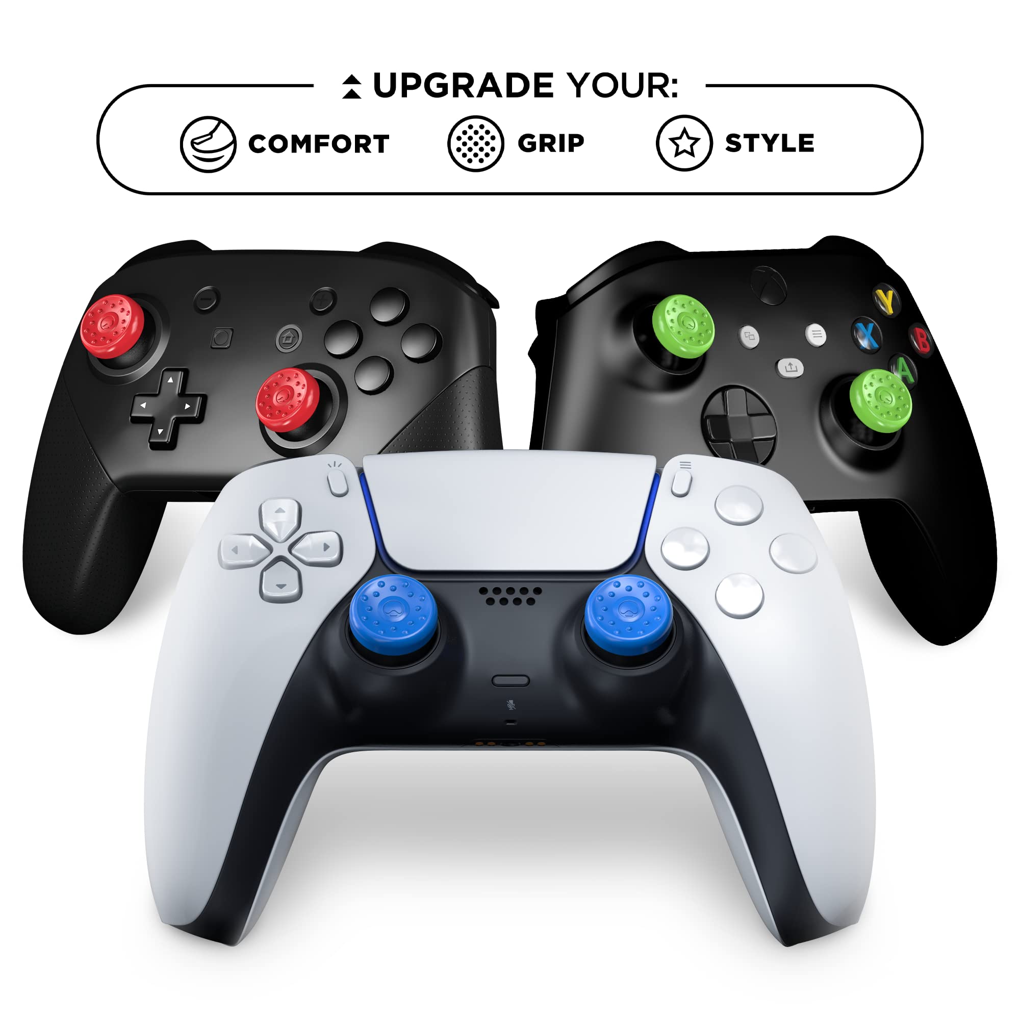 KontrolFreek Non-Slip Thumb Grips for Gaming Controllers - Universal Fit for Nintendo Switch Pro, PS4, PS5, Xbox One & Xbox Series X - 8-Pack (Blue/Green/Red/Black) - Improve Grip & Precision for Competitive Gaming & Long Play Sessions