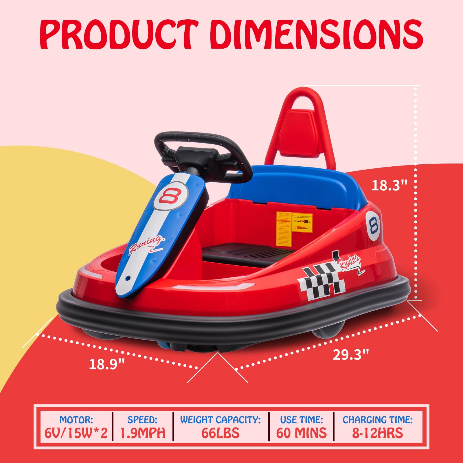 Hetoy 6V Electric Bumper Car for Toddlers - Kids Ride-On Toy with 360° Spin, 2 Speeds (1.9 MPH Max), Steering Wheel, Lights, Music & Horn - Perfect Birthday Gift for Boys & Girls Ages 2-6 (Bright Red) - Indoor/Outdoor Play, Backyard Fun, Preschool Activity Toy