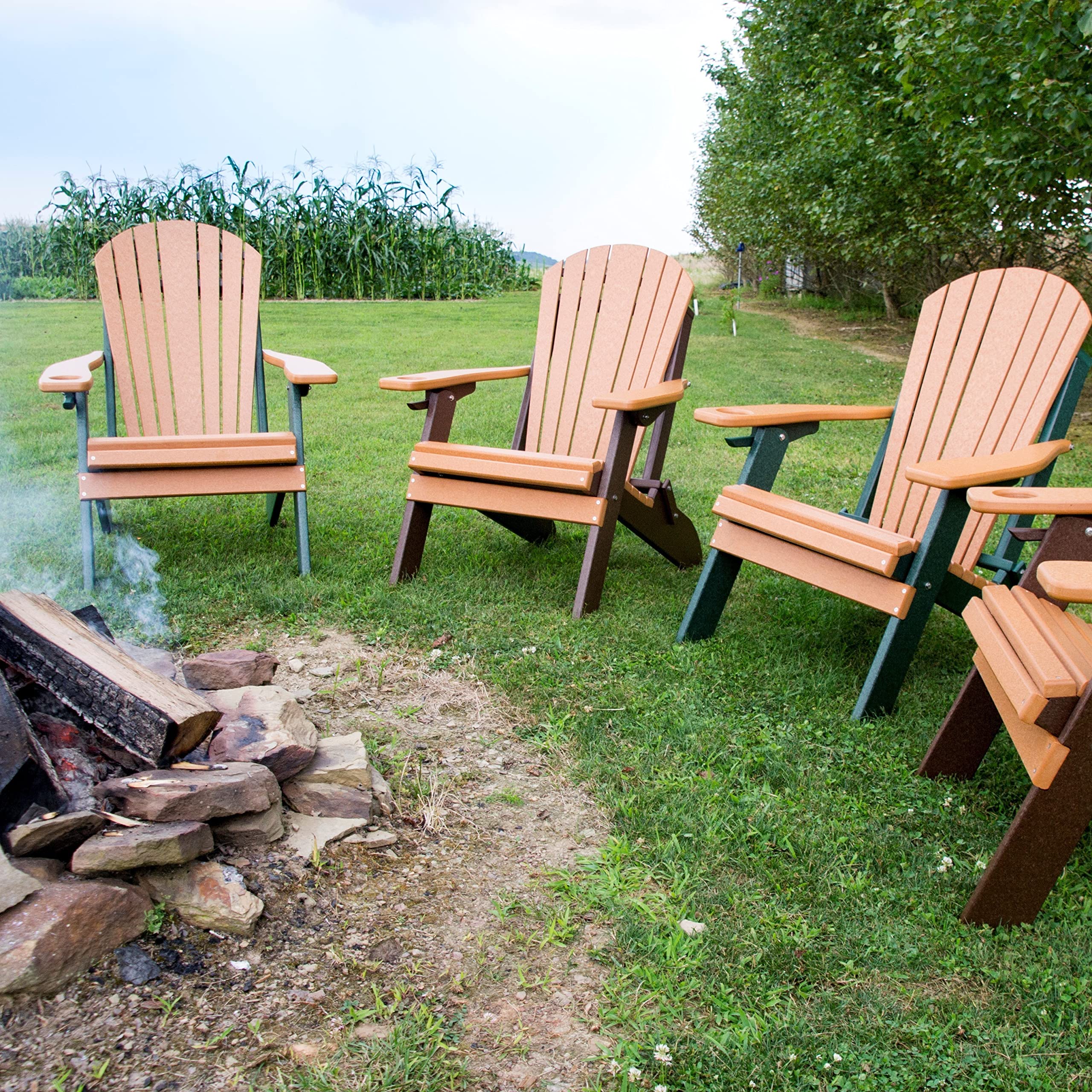 Poly Folding Adirondack Chair - Lightweight & Durable Outdoor Furniture for Patio, Garden, Poolside & Camping - Cedar & Tudor Brown Finish - Furniture Barn USA
