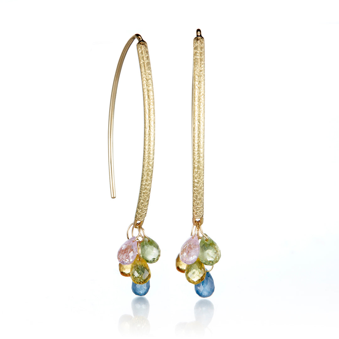 Exquisite Multi-Color Sapphire Navette Earrings for Women | Elegant Teardrop Gemstone Jewelry | Perfect for Weddings, Parties & Special Occasions
