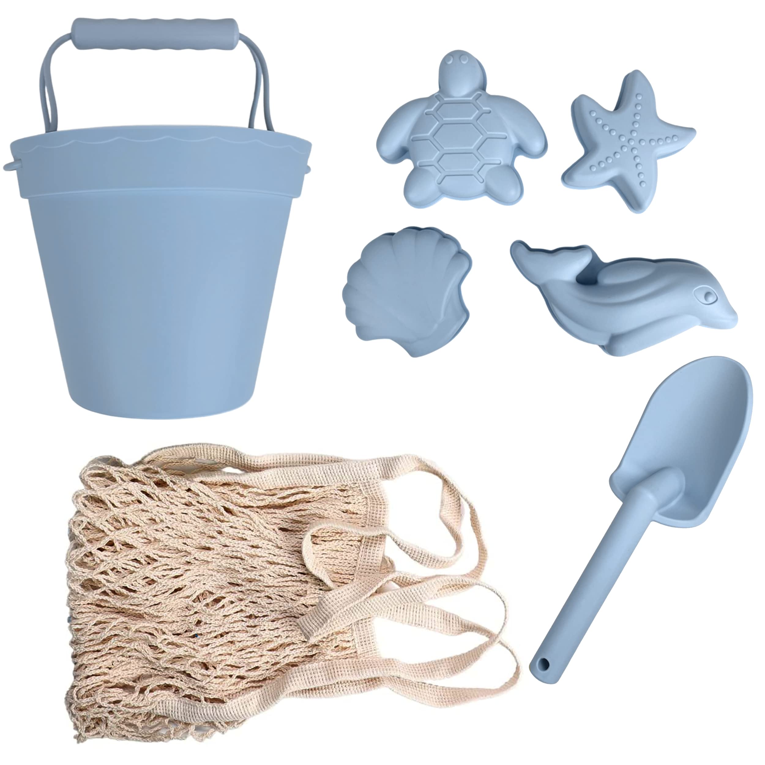 Premium Silicone Beach Toys for Toddlers & Kids - 7pc Sand Play Set with Bucket, Shovel, 4 Molds & Storage Bag | BPA-Free, Travel-Friendly Outdoor Toys for Beach, Sandbox & Backyard Play (Dusty Citadel)