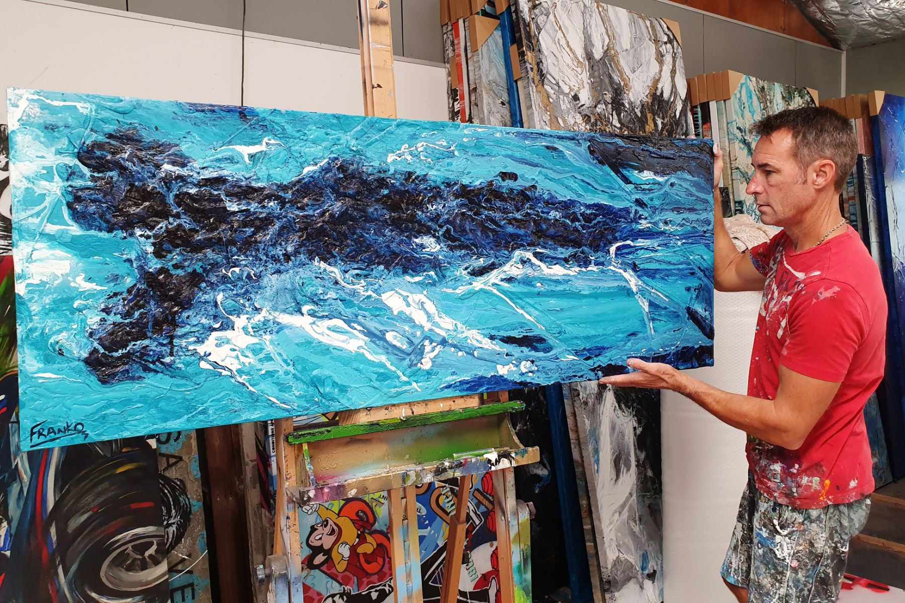 Blue Myth 2 - 160cm x 60cm Blue Textured Abstract Canvas Art Painting - Modern Wall Decor for Living Room, Bedroom & Office