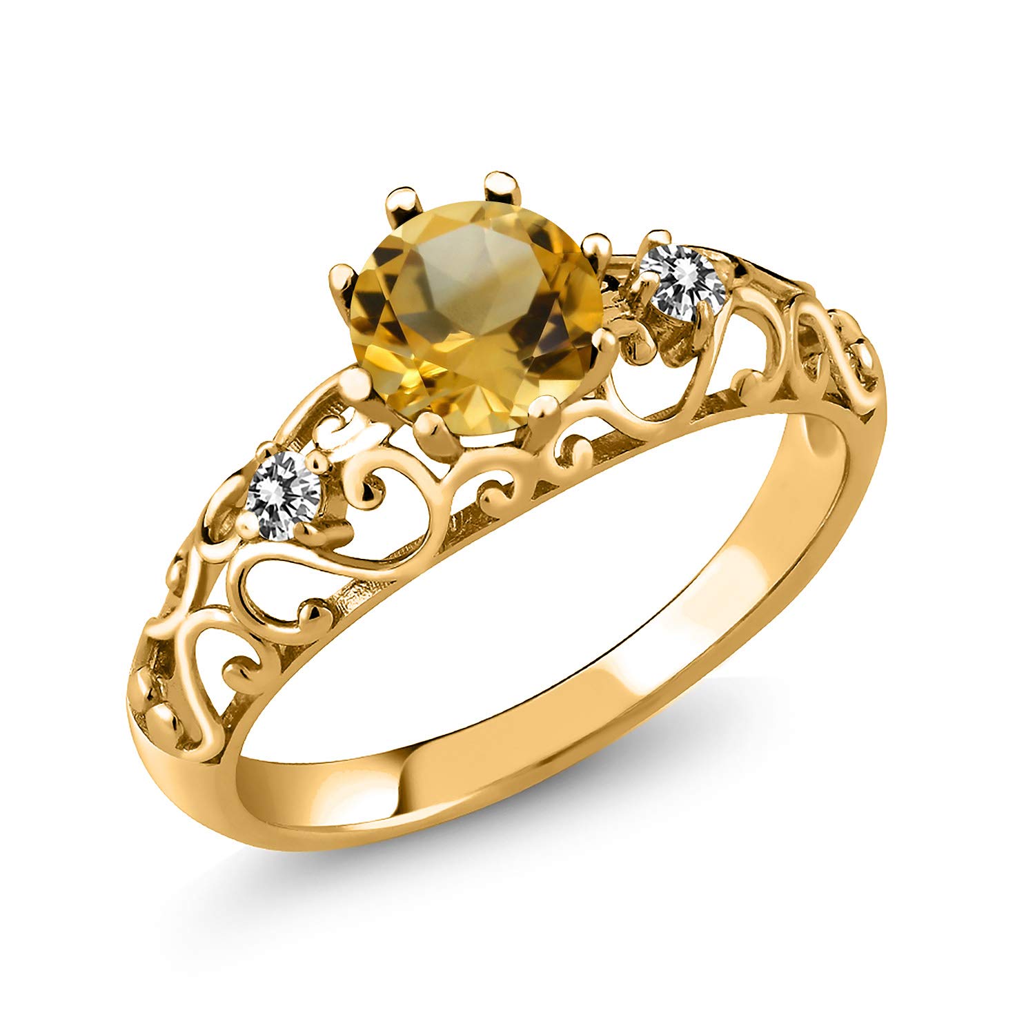 0.92 Ct Round Yellow Citrine & White Diamond 18K Gold Plated Silver Ring for Women - Elegant Birthstone Jewelry Gift for Anniversary, Birthday & Special Occasions