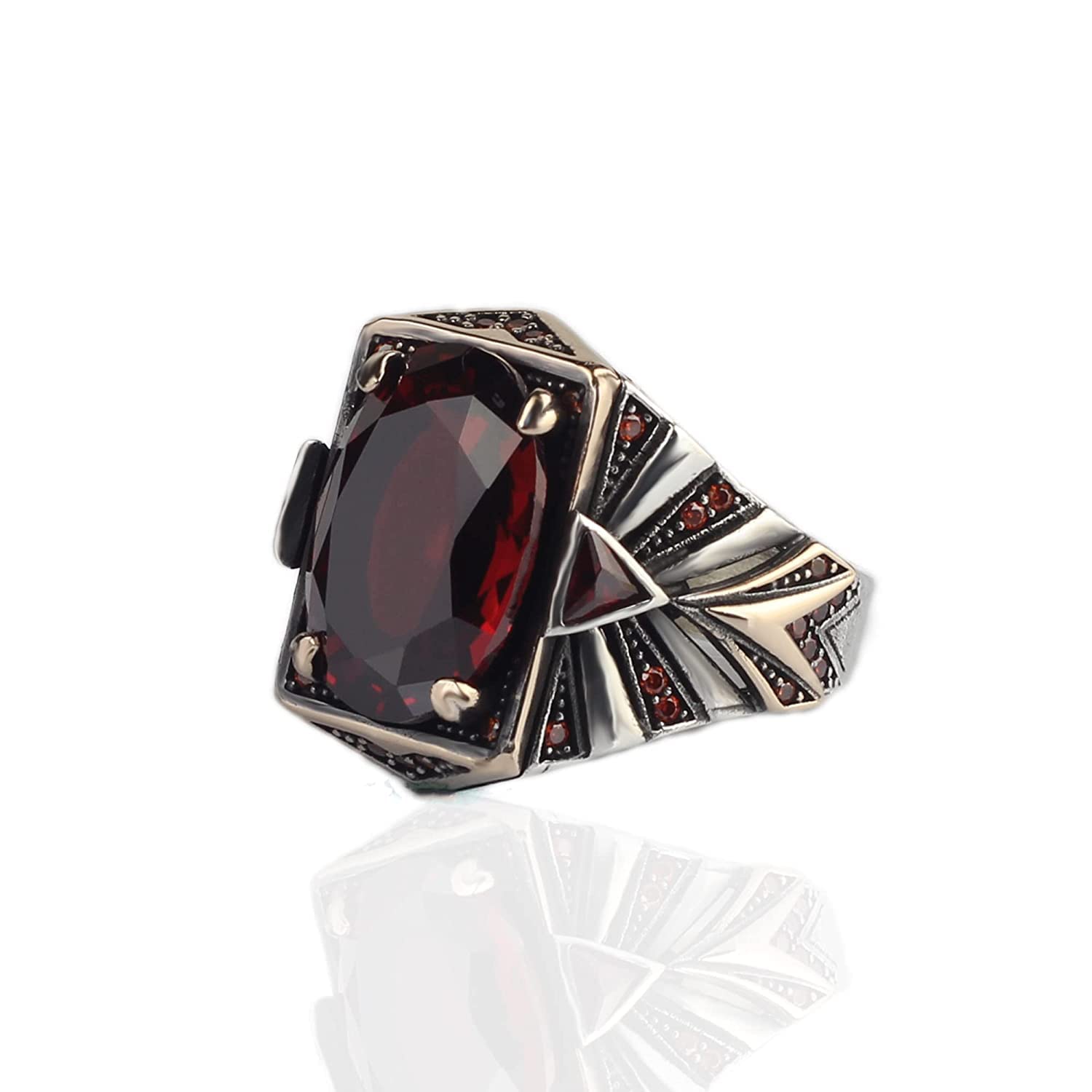 Handmade 925 Sterling Silver Men's Ring with Triangle Garnet Gemstone - Futuristic Statement Jewelry for Men - Perfect for Weddings, Gifts & Fashion Accessories