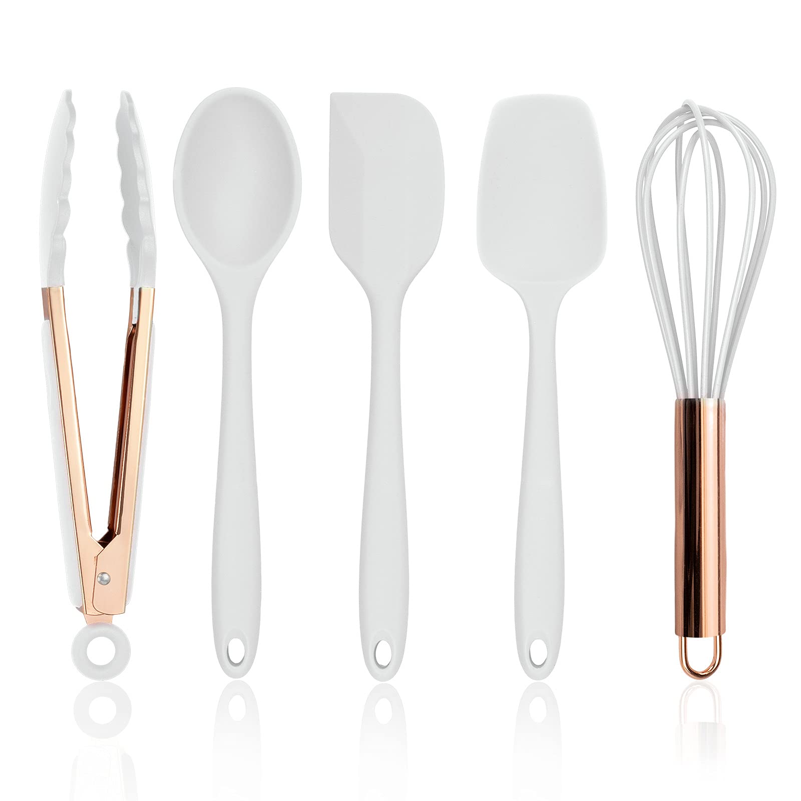 Premium Silicone Cooking Utensils Set - 6-Piece Nonstick Kitchen Tools with Heat-Resistant & Easy-Clean Design - Perfect for Baking, Stirring, Flipping & Serving - Ideal for Nonstick Cookware, Pots & Pans - Essential Kitchen Gadgets (White)