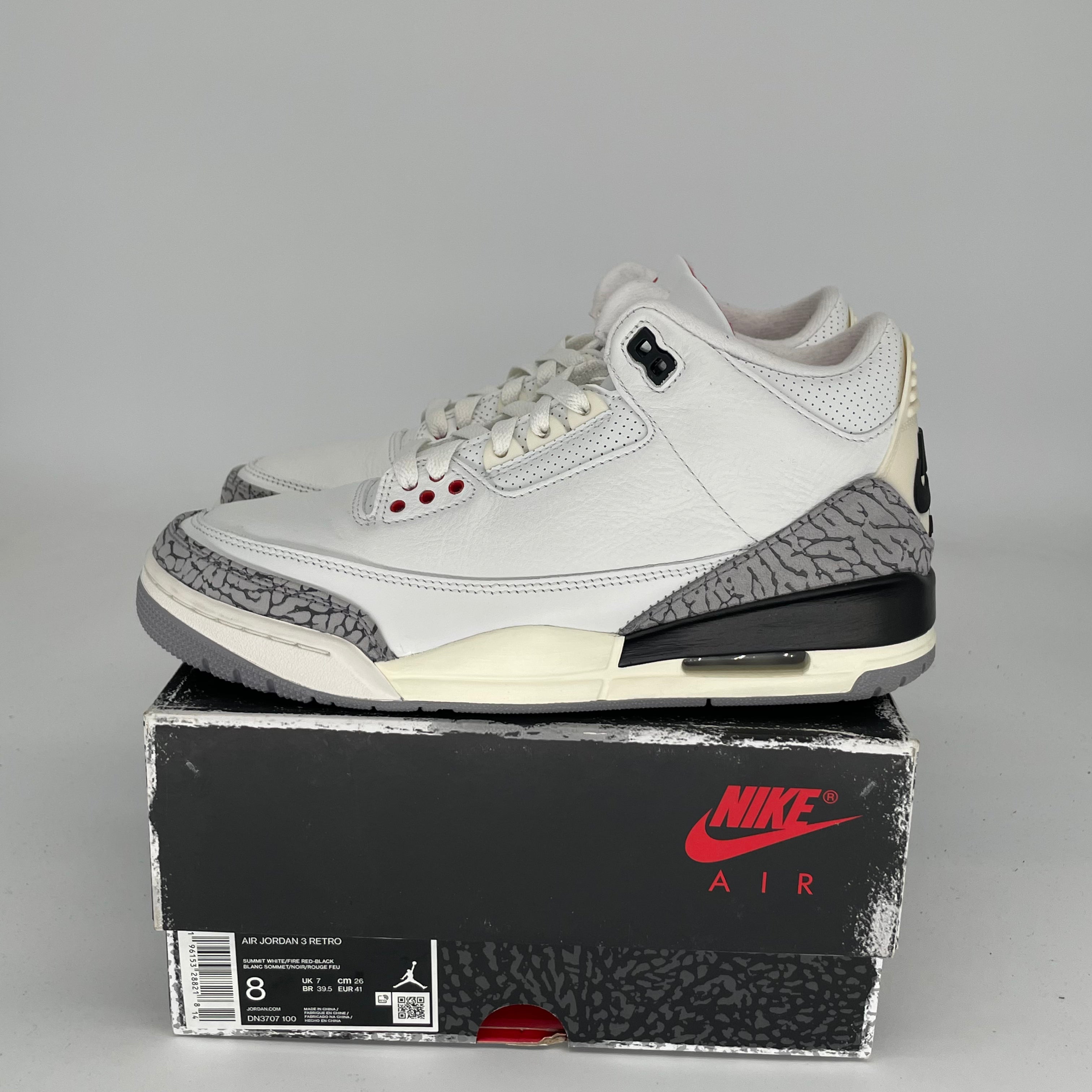 Air Jordan 3 White Cement Reimagined Retro Sneakers - Men's Size 8 (DN3707-100) - Authentic Basketball Shoes for Streetwear & Casual Outfits