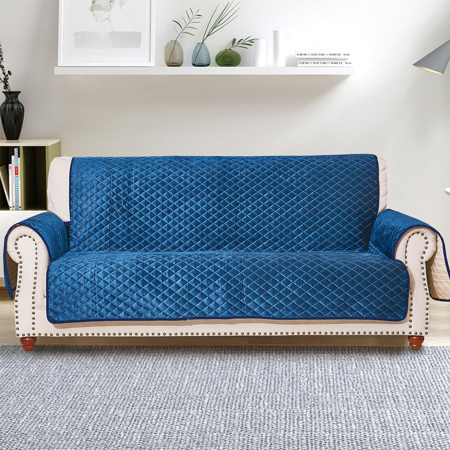 Non-Slip Sofa Cover for Leather Couches - 3 Cushion Slip-Resistant Couch Protector | Perfect for Living Room, Family Room & Office Furniture Protection