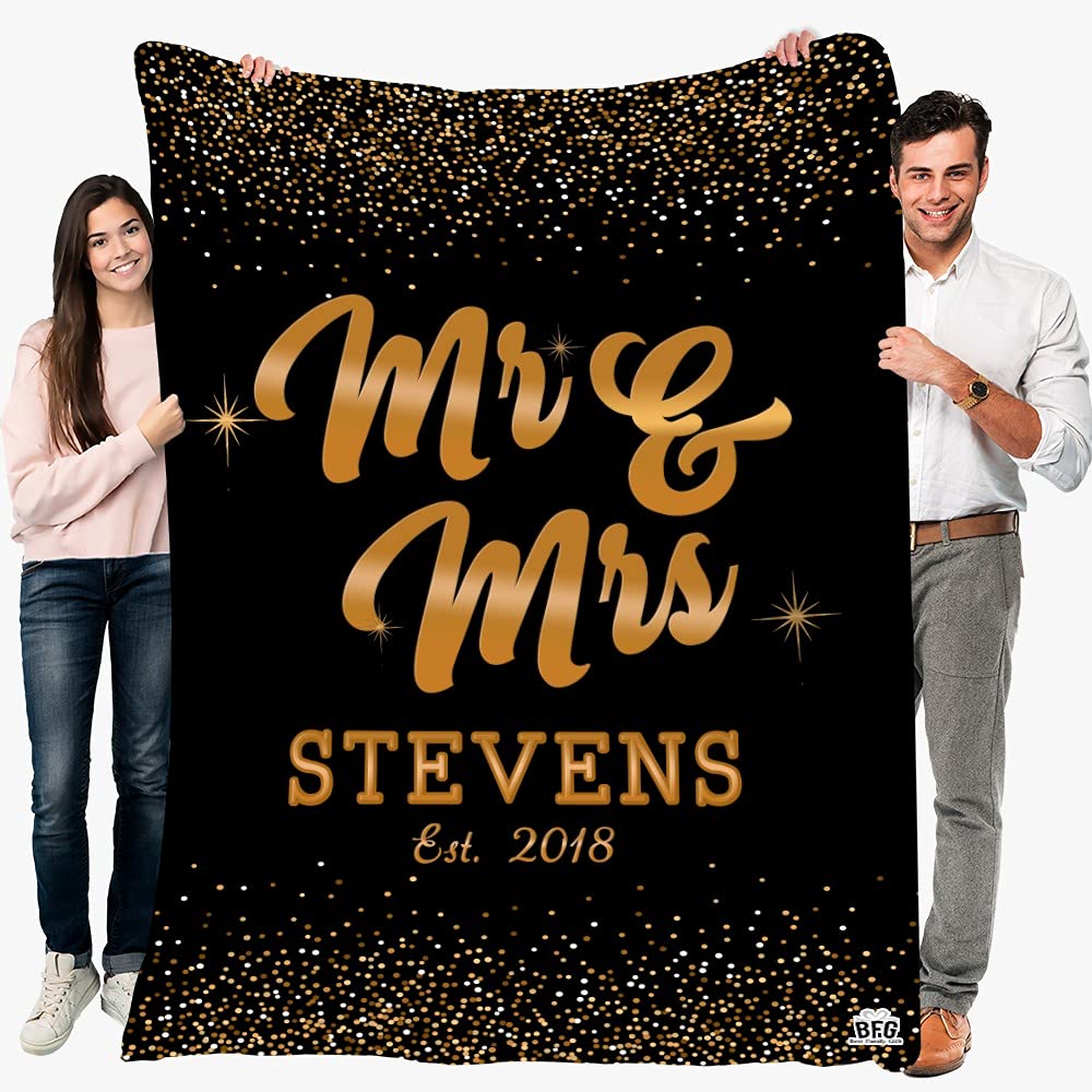 Personalized Mr. & Mrs. Couple Blanket with Names and Wedding Date - Custom Fleece Throw Blanket 60