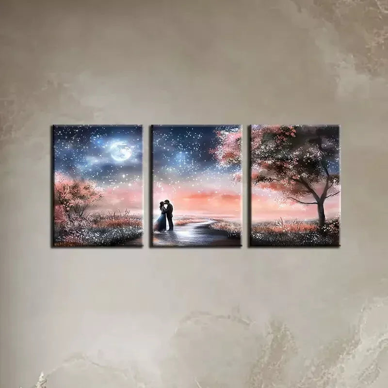 3-Piece Romantic Couple Moonlight Wall Art Set - 50x70cm Framed Canvas Prints | High Quality Australian Made | Perfect for Bedroom, Living Room & Wedding Gift