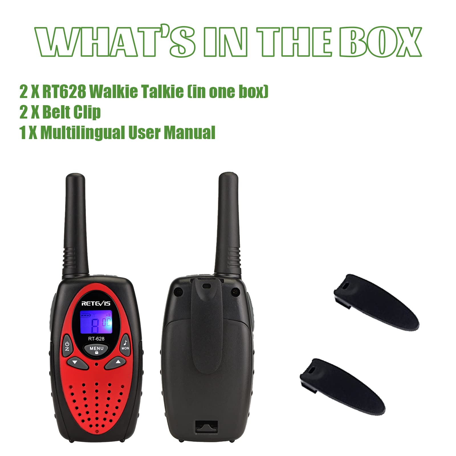 Retevis RT628 Kids Walkie Talkies - Long Range VOX & Keypad Lock, Birthday & Holiday Gifts, Easy to Use for Camping, Hiking & Outdoor Adventures (1 Pair, Red) - Perfect for Family Trips, Theme Parks & Emergency Communication
