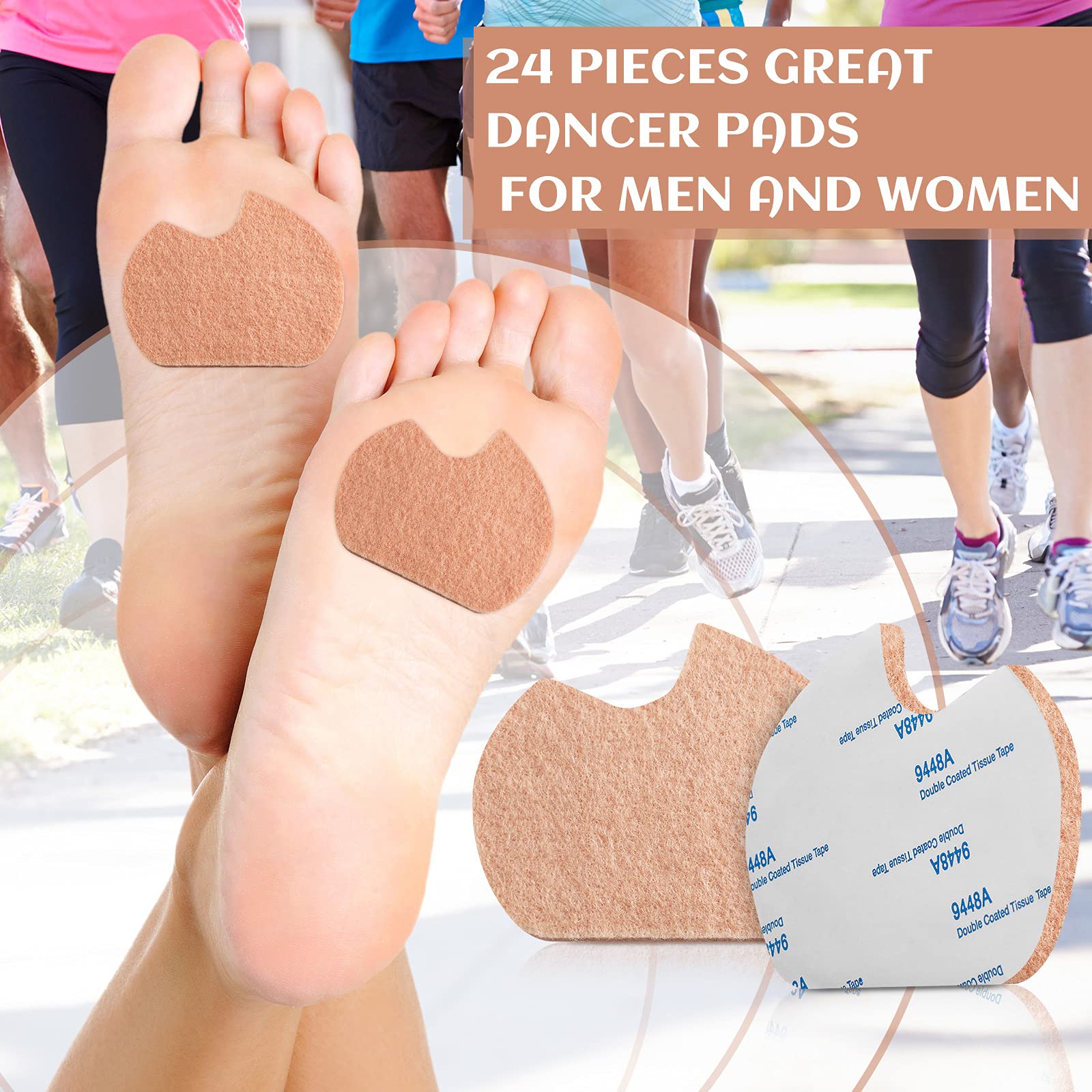 24 Pieces Self-Adhesive Foot Pads for Dancer - Sesamoiditis Relief Pads, Ball of Foot Cushion for Right Feet Pain, Forefoot Support for Men & Women, Dancing & Sports Pain Relief (Beige)
