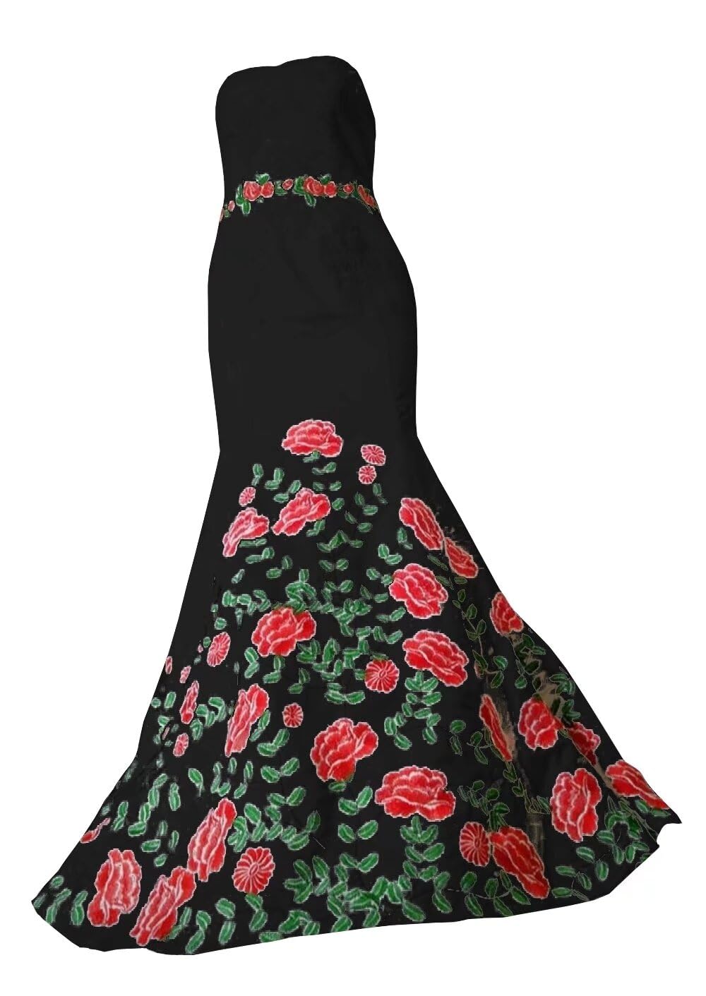 Elegant Green & Red Embroidered Mermaid Wedding Dress - Strapless Lace Satin Bridal Gown for Women 2025 | Perfect for Beach Weddings, Formal Ceremonies & Evening Receptions