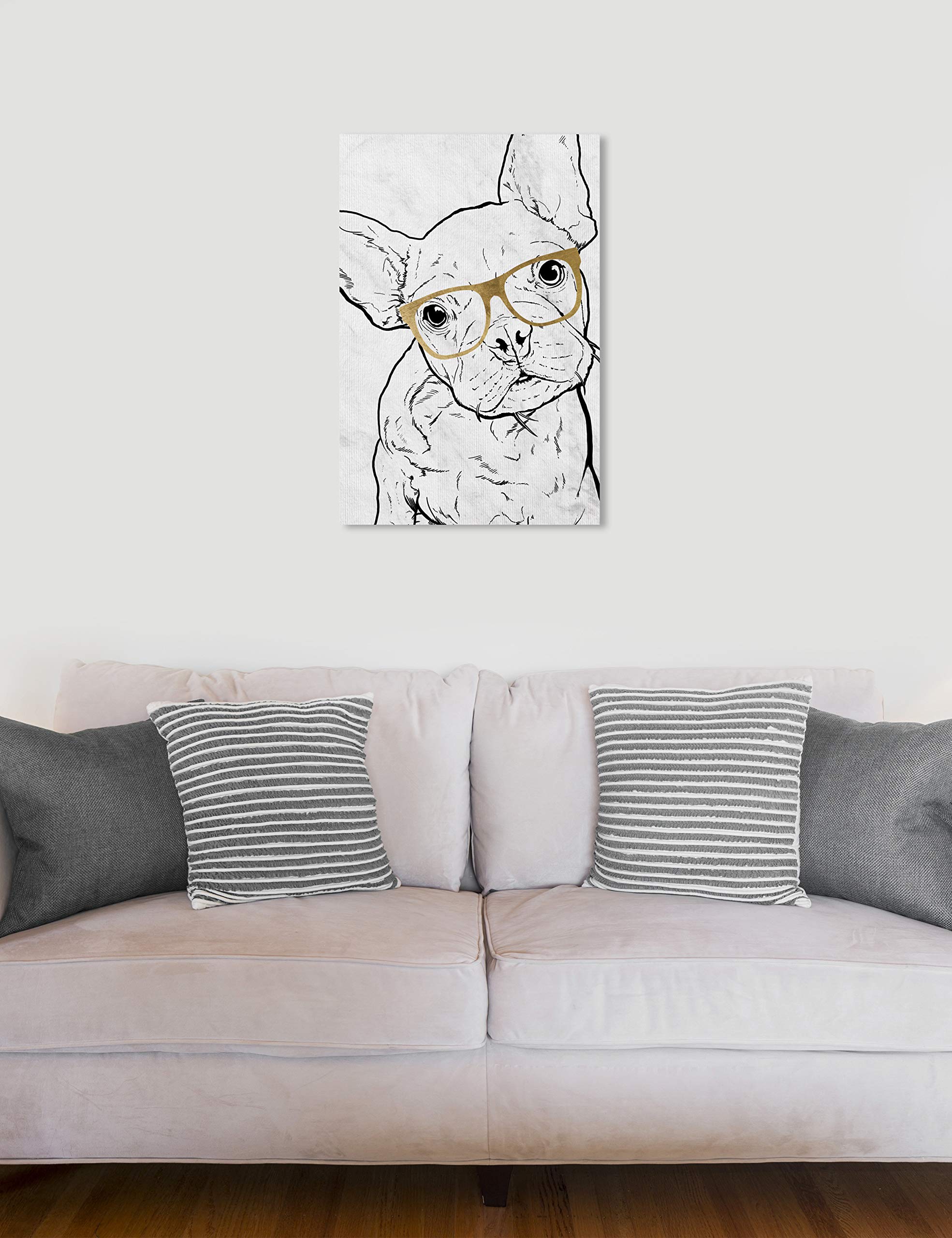 Frenchie Glasses Wall Art Canvas Print - 20x30 Inches Black & Gold Animal Home Decor by Oliver Gal Artist Co. | Perfect for Living Room, Bedroom or Office Decor