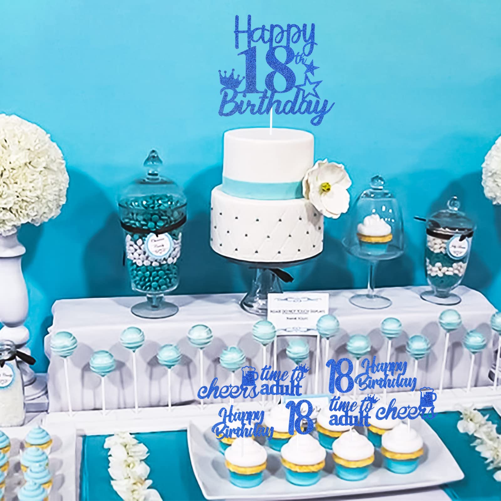 Happy 18th Birthday Cake Toppers - Navy Blue (25 Pack) | Cake Picks & Sticks for 18th Birthday Party Decorations | Cheers to 18 Years Celebration Supplies for Boys & Girls | Perfect for Milestone Birthday Cakes, Cupcakes & Dessert Table Displays