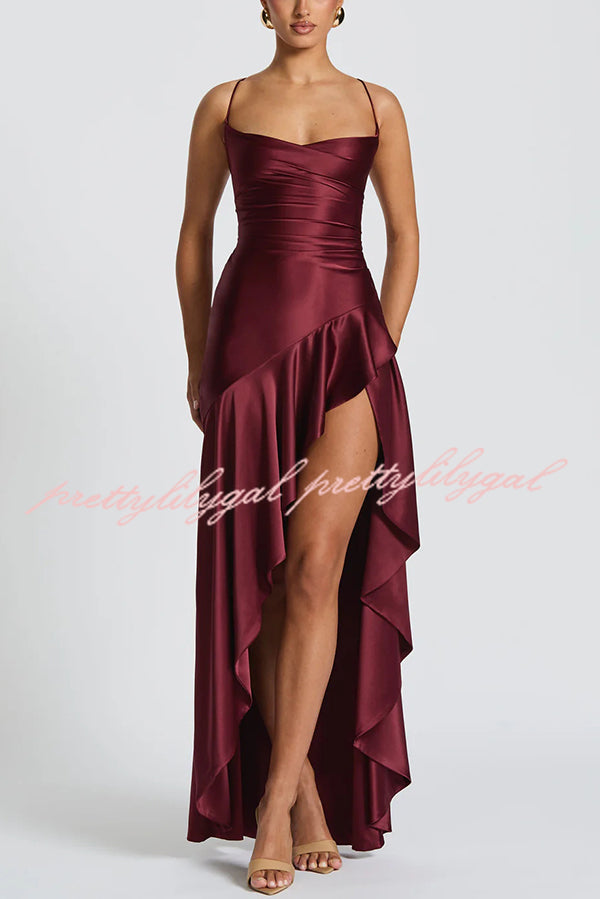 Elegant Solid Color Backless Lace-Up Ruffled Maxi Dress for Women | Summer Beach Party, Evening Cocktail & Special Occasion Wear