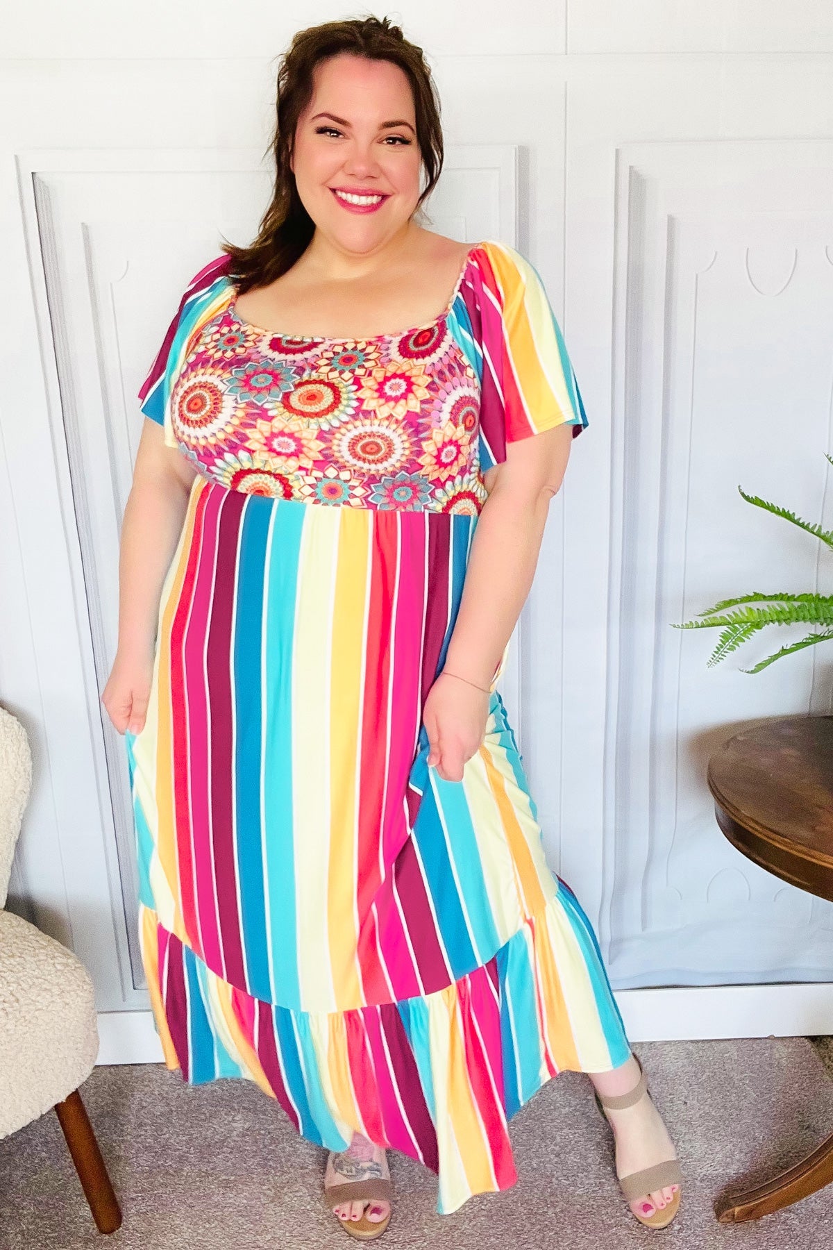 Stylish Fuchsia & Teal Striped Crochet Print Women's Top | Boho Chic Blouse for Summer | Perfect for Beach Vacations & Music Festivals