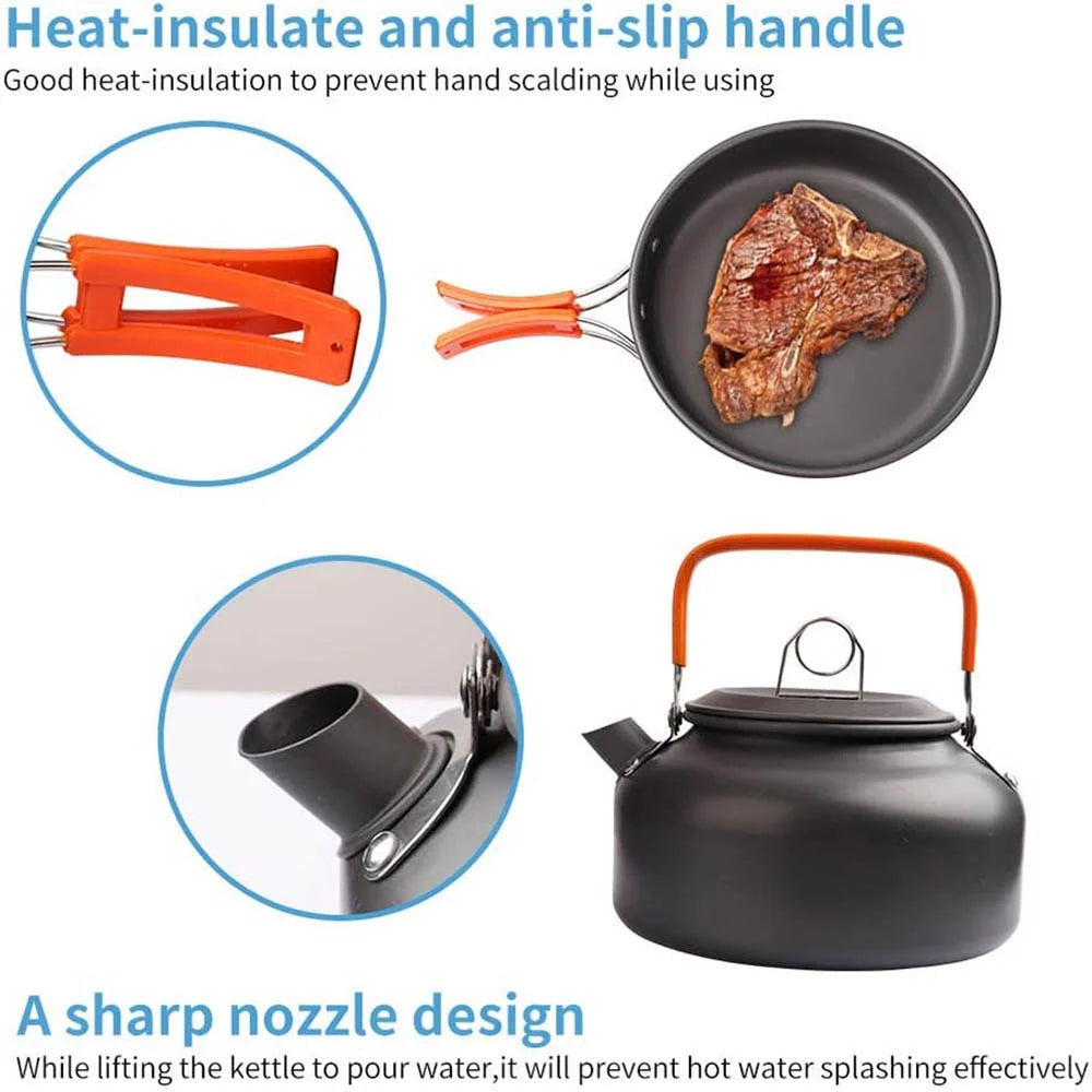 Lightweight Portable Camping Cookware Set - Compact Outdoor Cooking Kit for Backpacking, Hiking & Picnics - Perfect for Camp Stove Use with Pots, Pans & Utensils