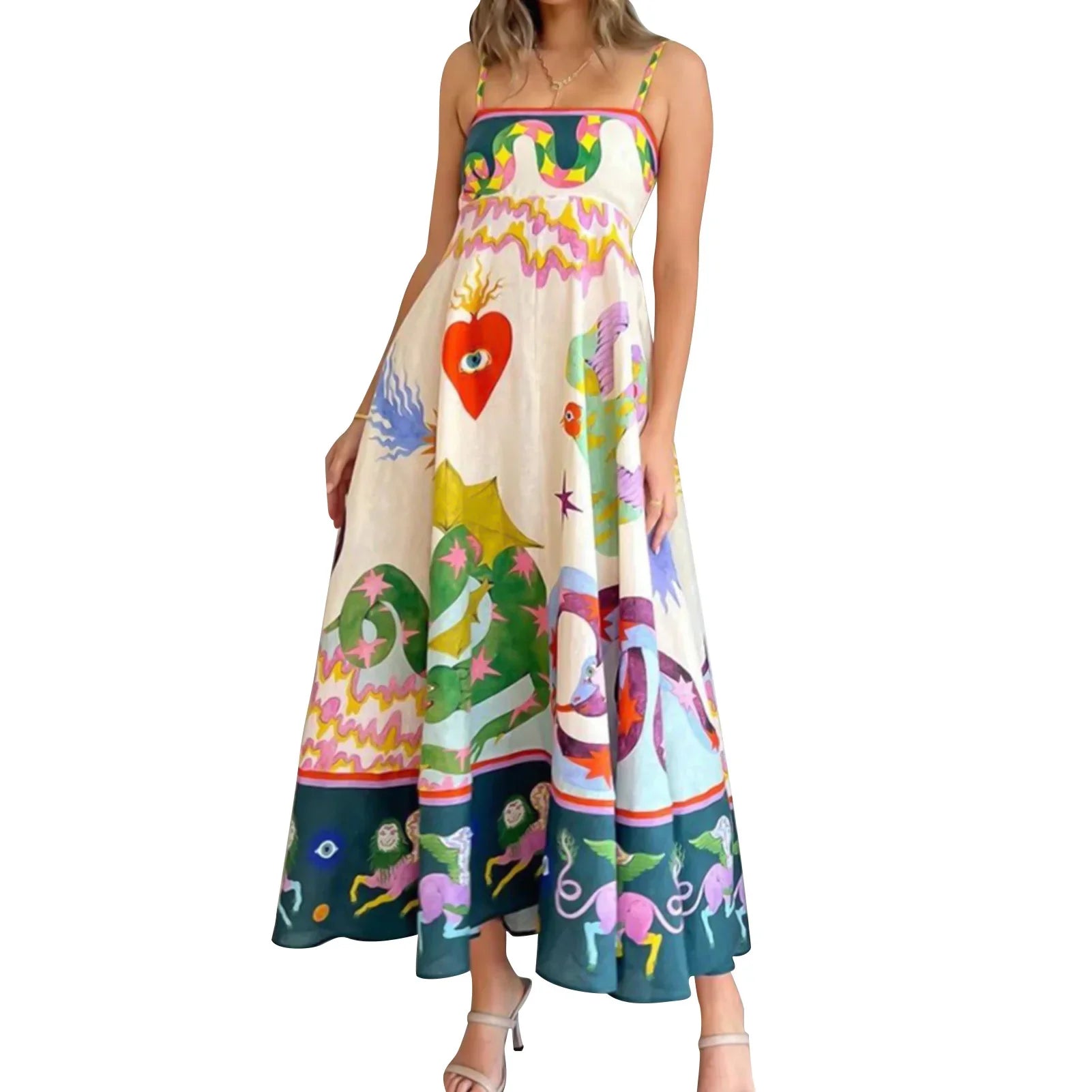 Stylish Long Suspender Dress with Colorful Print - Soft, Comfortable & Versatile Casual Dress - Perfect for Birthday Gifts, Parties, and Everyday Wear