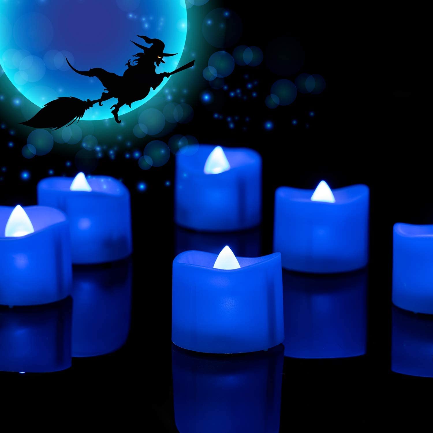 Homemory Timer Tea Lights - 24 Pack Blue LED Flameless Candles with Timer for Home Decor, Wedding, Party, and Holiday Lighting