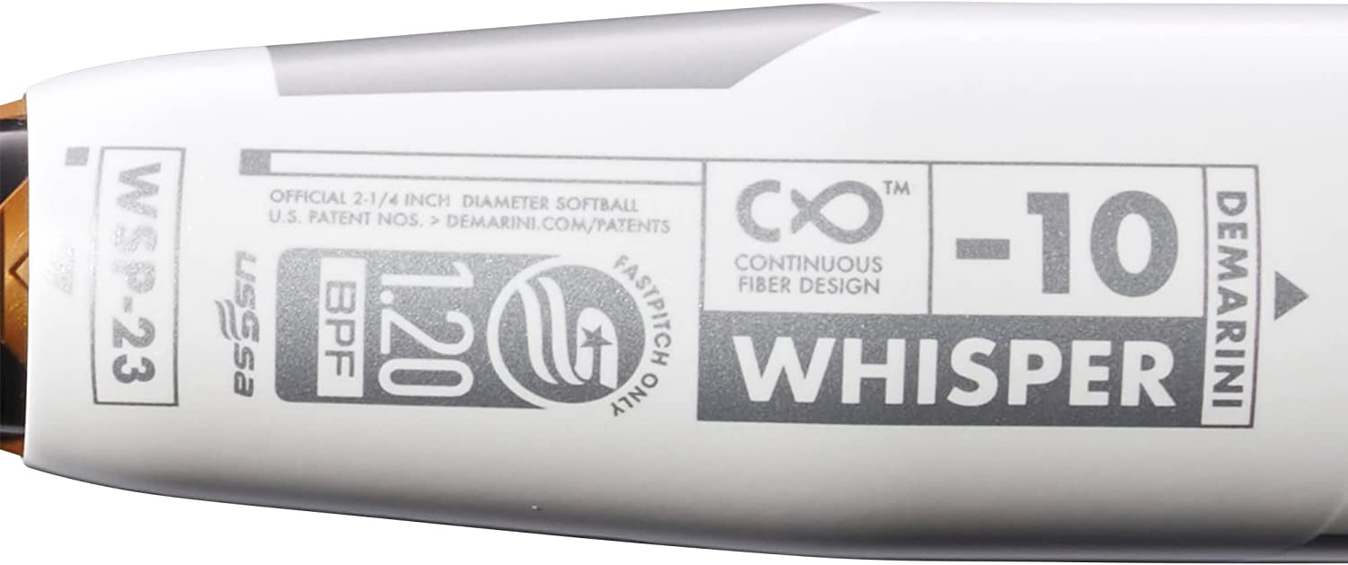 **2023 DeMarini Whisper Fastpitch Softball Bat -10 Drop, White/Silver/Copper | Lightweight & Balanced for Power Hitting | Perfect for Competitive Fastpitch Games & Tournaments**