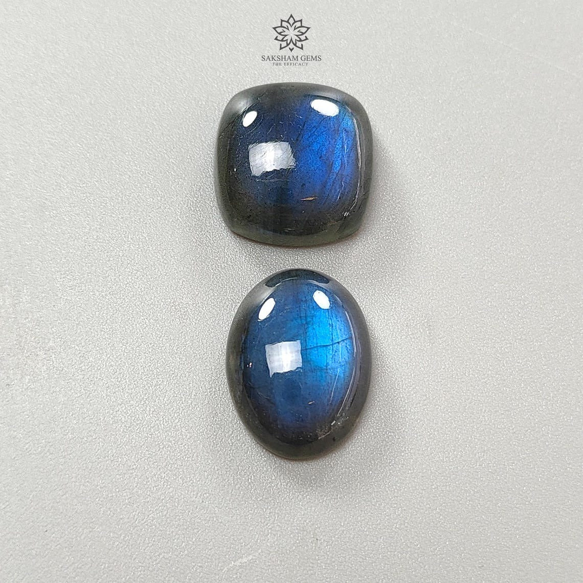 Natural Blue Labradorite Gemstone Cabochon Set - Untreated Oval, Baguette & Cushion Shapes (2pcs) for Jewelry Making, Wire Wrapping & Healing Crystal Collection