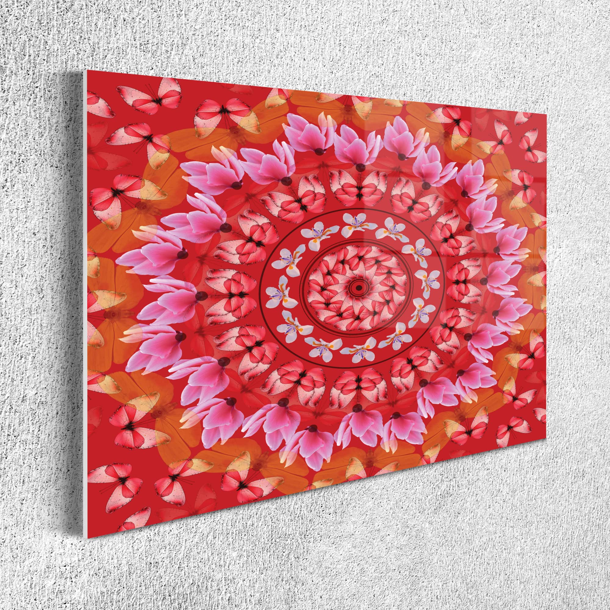 Ambesonne Mandala Acrylic Glass Wall Art - Spring Blossoms Floral Branches with Butterflies Design - Modern Home Decor for Living Room, Bedroom & Dorm - 26.3