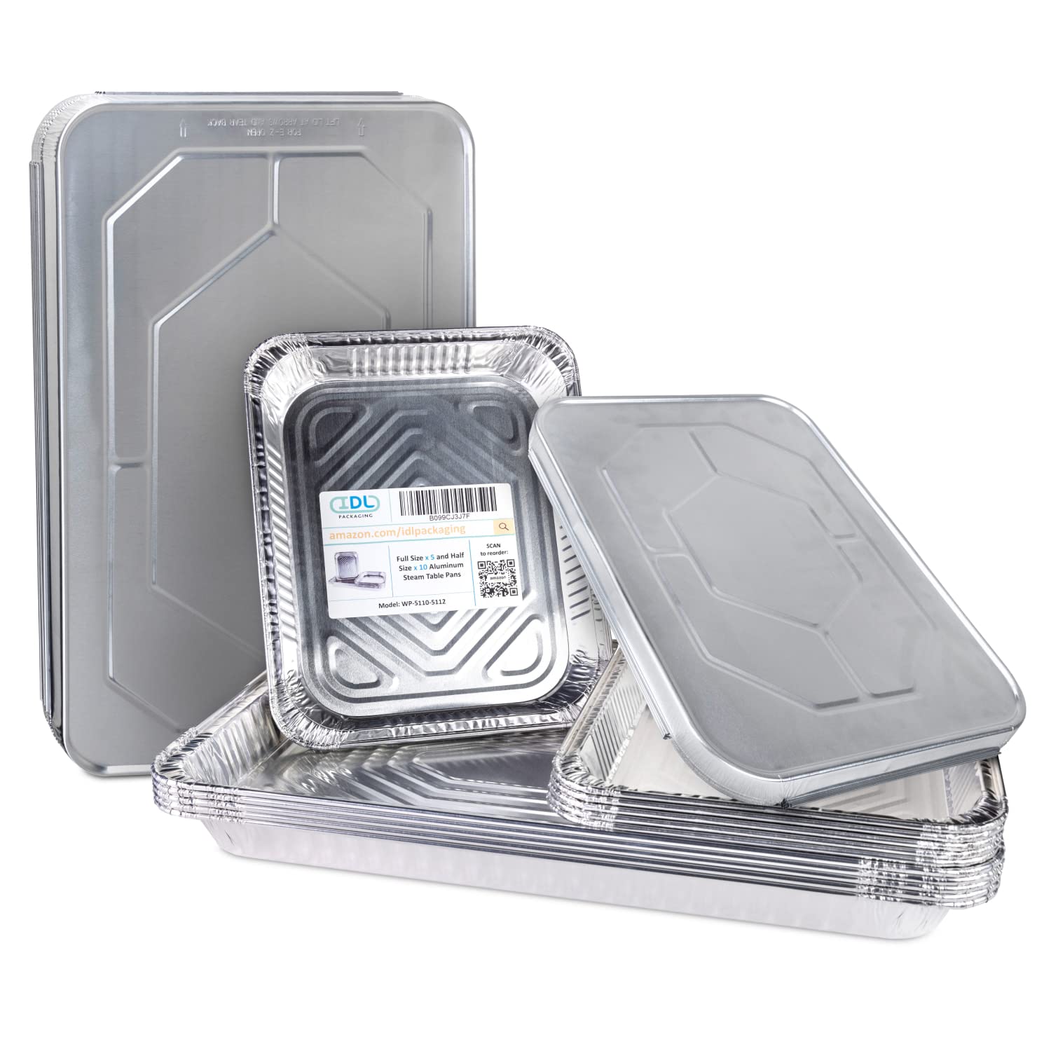 IDL Packaging Aluminum Foil Pans with Lids - 15pc Disposable Chafing Dish Set (5 Full Size & 10 Half Size Steam Table Pans) - Catering, Buffet, Party & BBQ Cookware - Perfect for Food Service, Events, Restaurants & Outdoor Cooking