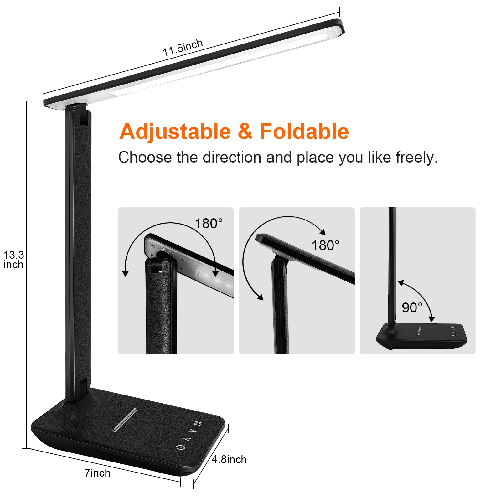 Karidi LED Desk Lamp - Dimmable Table Lamp with USB Charging Port, 5 Lighting Modes & Touch Control, Foldable Portable Reading Light for Home Office, Bedroom, Study - Perfect for Night Reading, Working & Charging Devices (Black)