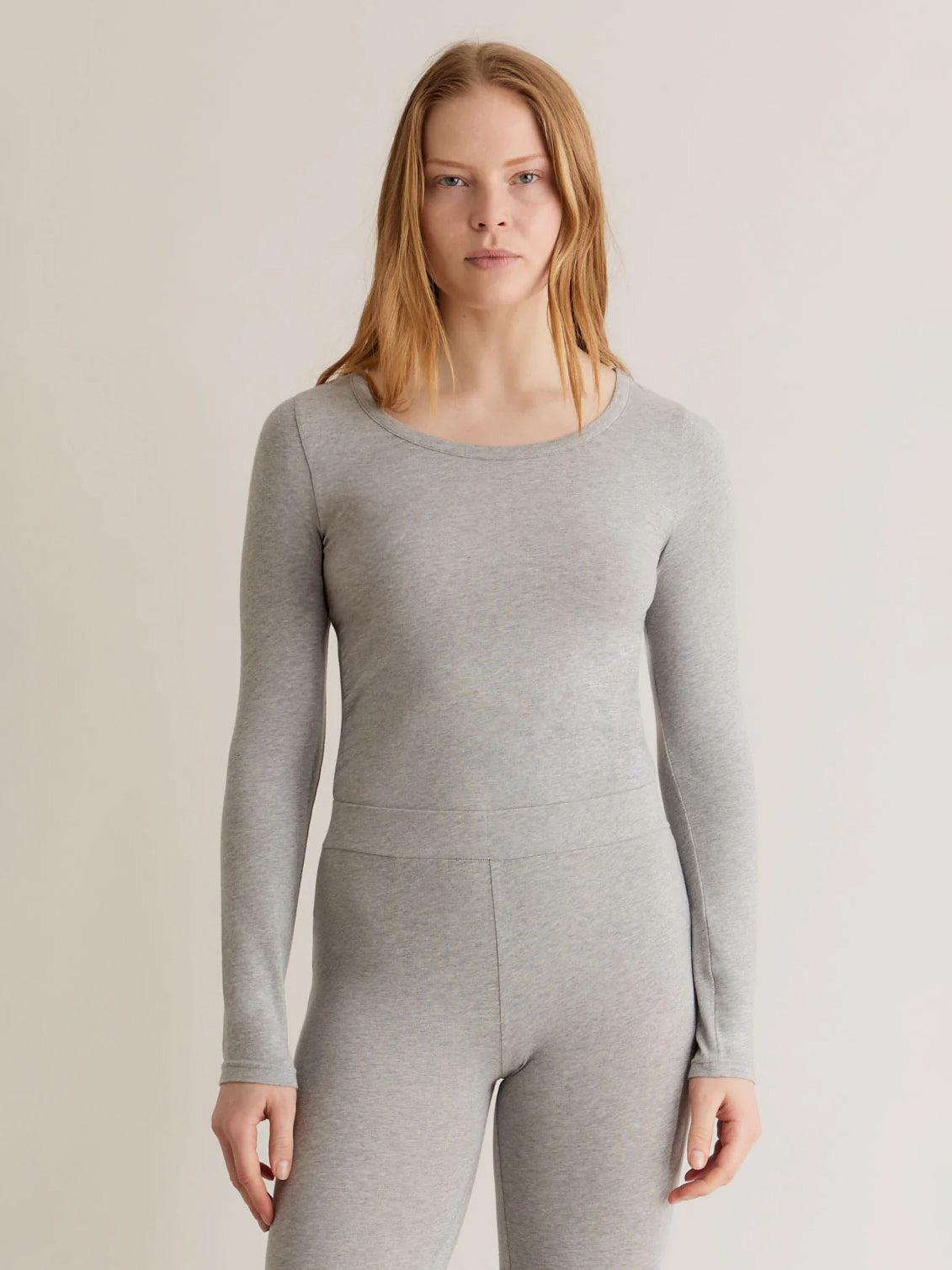 Komodo Darcey Long Sleeve T-Shirt for Women - Soft Stretch Marl Grey Top - Perfect for Work, Casual Outfits & Layering