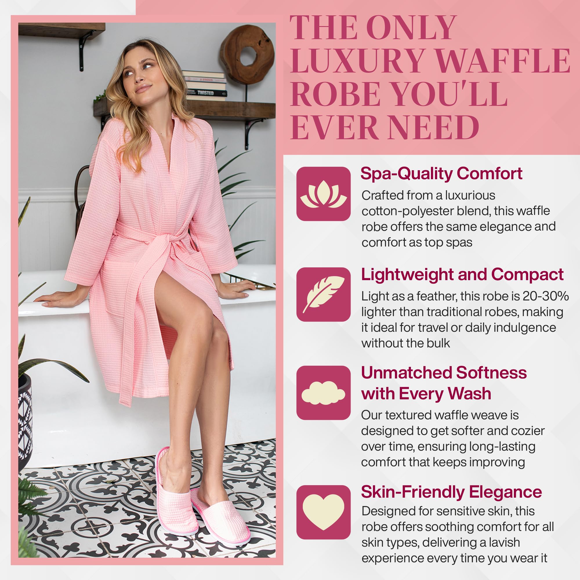 Lotus Linen Women's Lightweight Waffle Kimono Robe - Soft Cotton Spa Bathrobe with Knee Length Design - Personalized Bridesmaid Gift Set for Weddings, Relaxation & Home Comfort