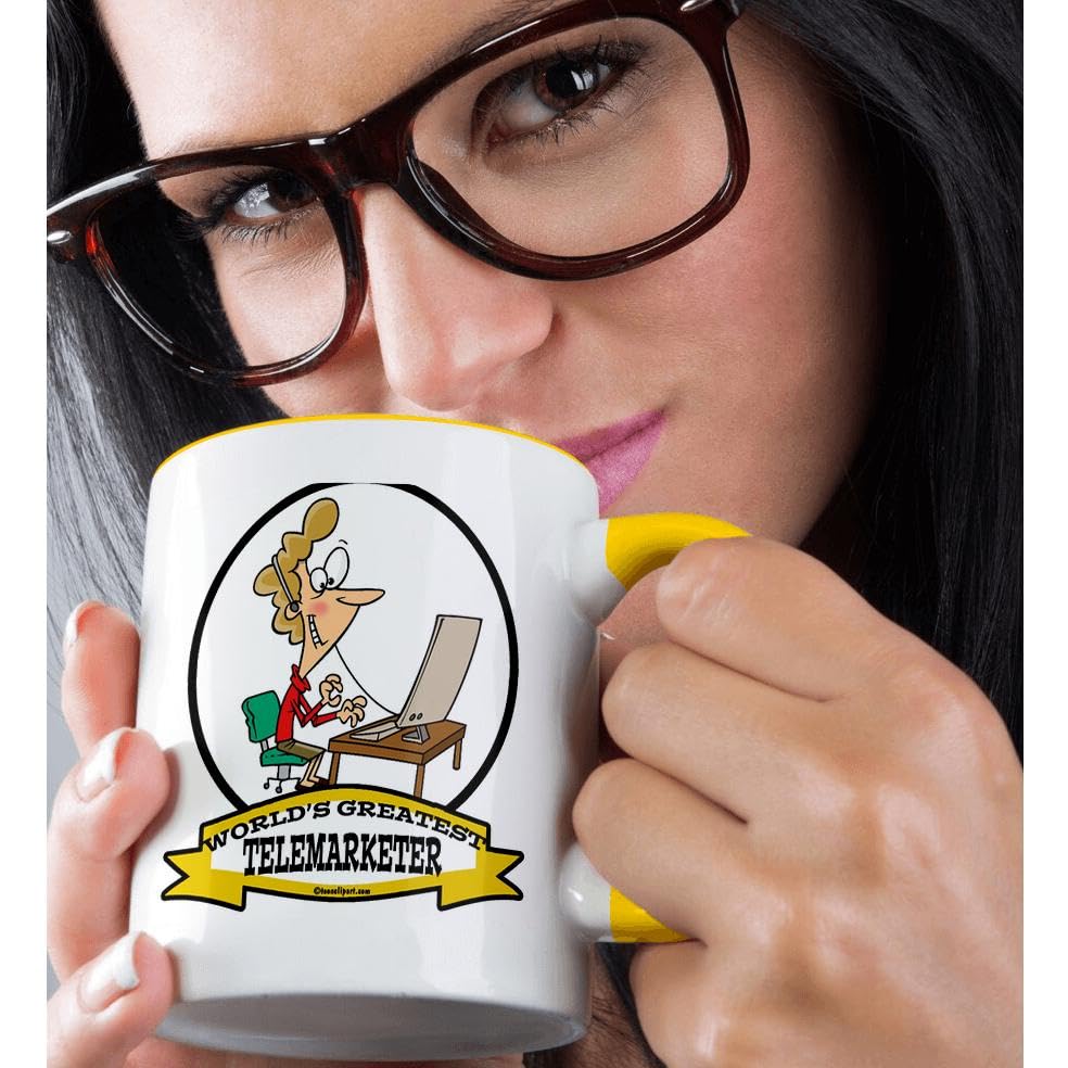 3dRose Funny Worlds Greatest Telemarketer Coffee Mug - 15oz Ceramic Cup with Cartoon Design - Perfect Gift for Office Humor & Coffee Lovers - Great for Work Desks, Break Rooms & Gag Gifts