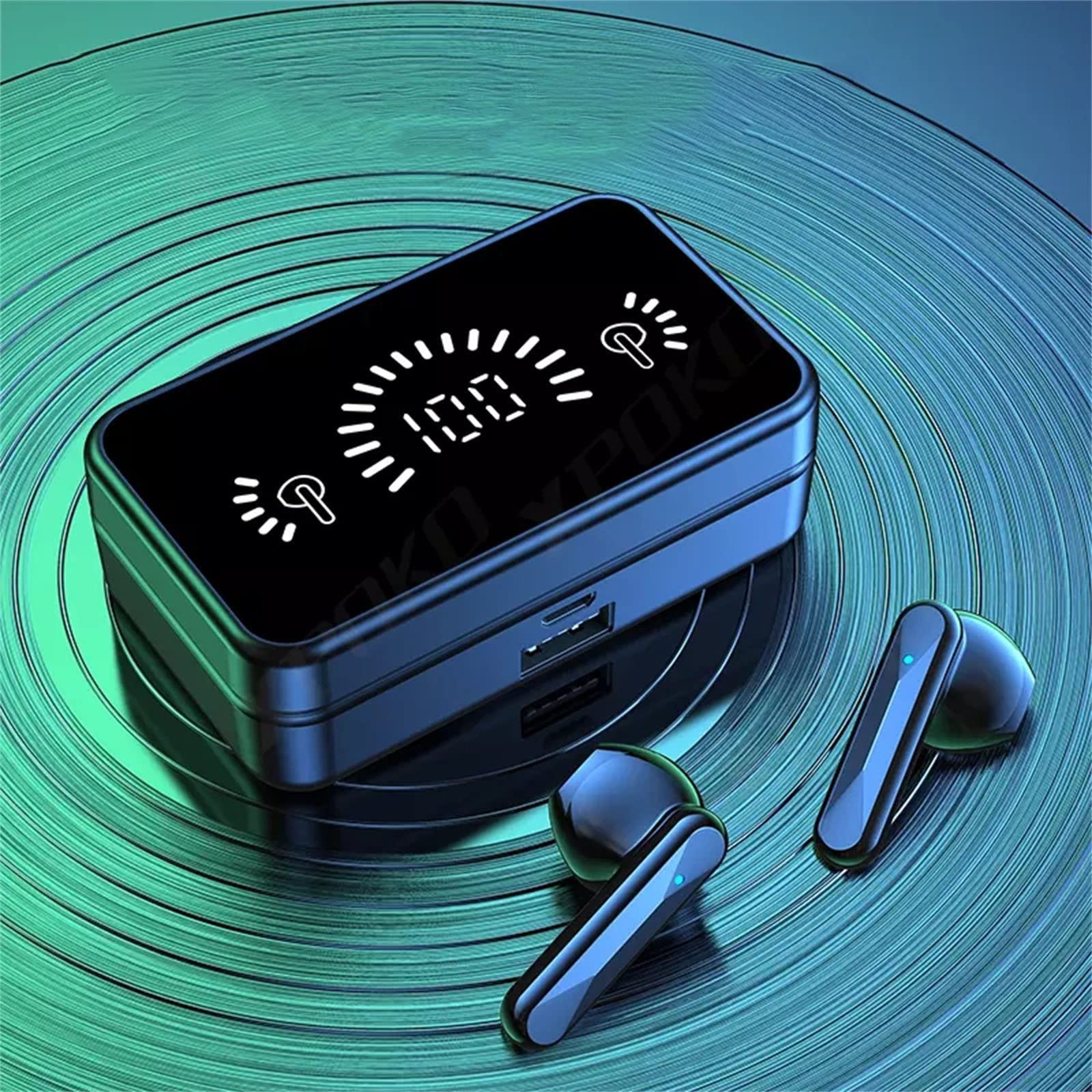 FengLS Wireless Bluetooth Earbuds with Mirror Digital Display, Touch Control, IPX5 Waterproof, 3D Stereo Sound & 2000mAh Charging Case (Black) - Perfect for Gym, Running, Travel & Workouts
