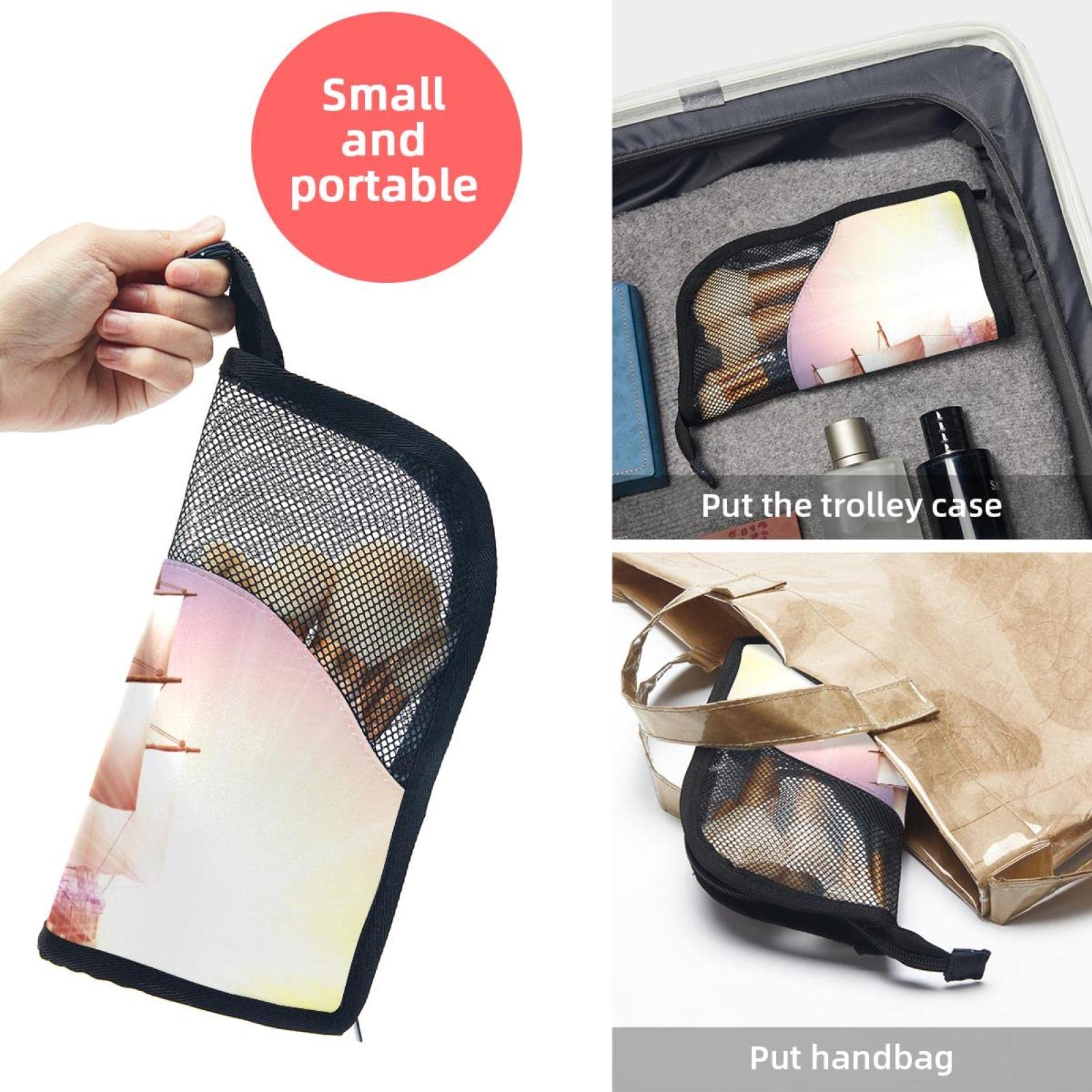 **12-Piece Makeup Brush Organizer Bag with Sea Sunrise Ocean Sailboat Design - Portable Waterproof Cosmetic Brush Holder Case for Travel, Home & Professional Makeup Artists**