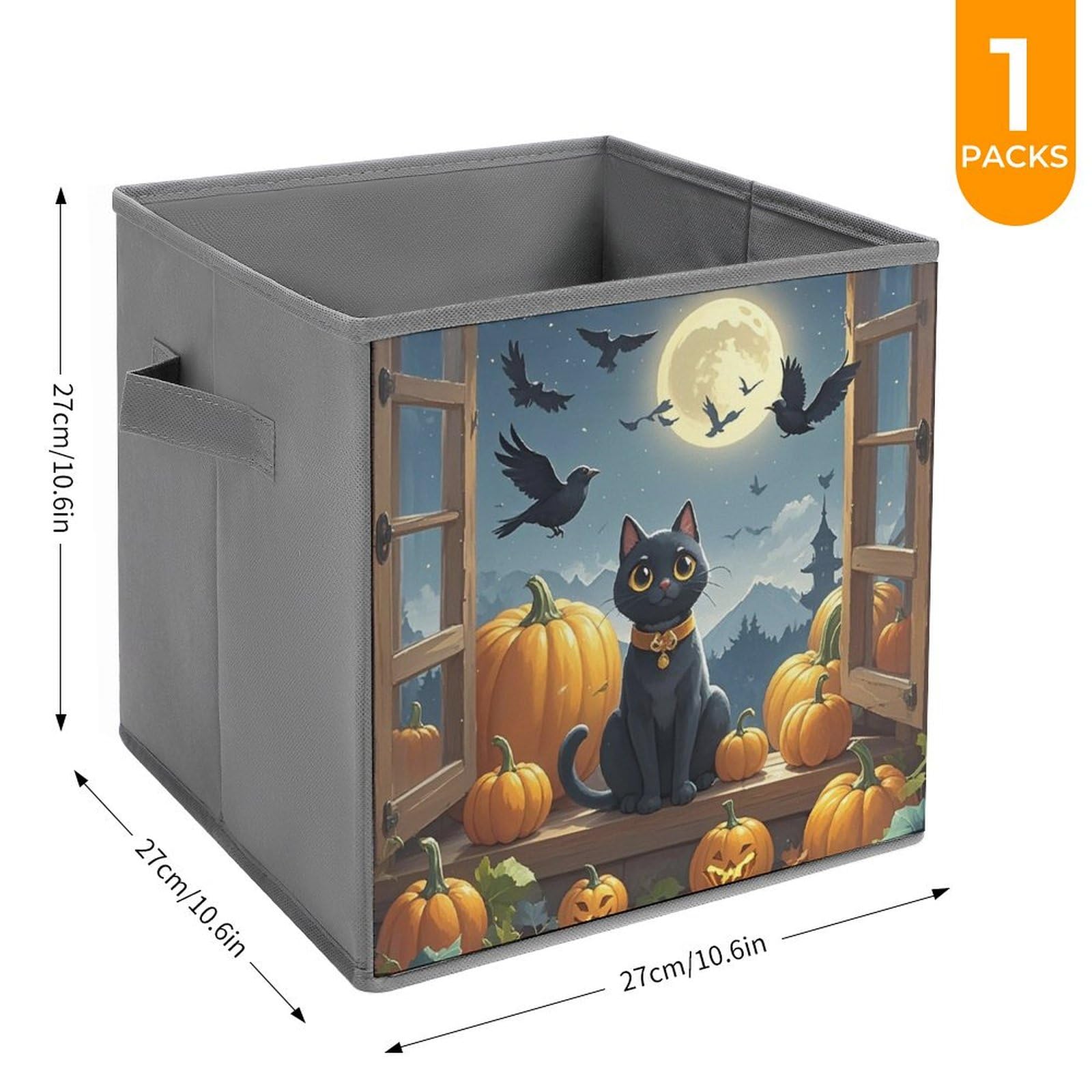 Foldable Storage Bins with Handles - Large Capacity Black Cat & Pumpkin Printed Storage Boxes for Playroom, Office, Home Organization | Perfect for Toys, Books, and Seasonal Decor Storage