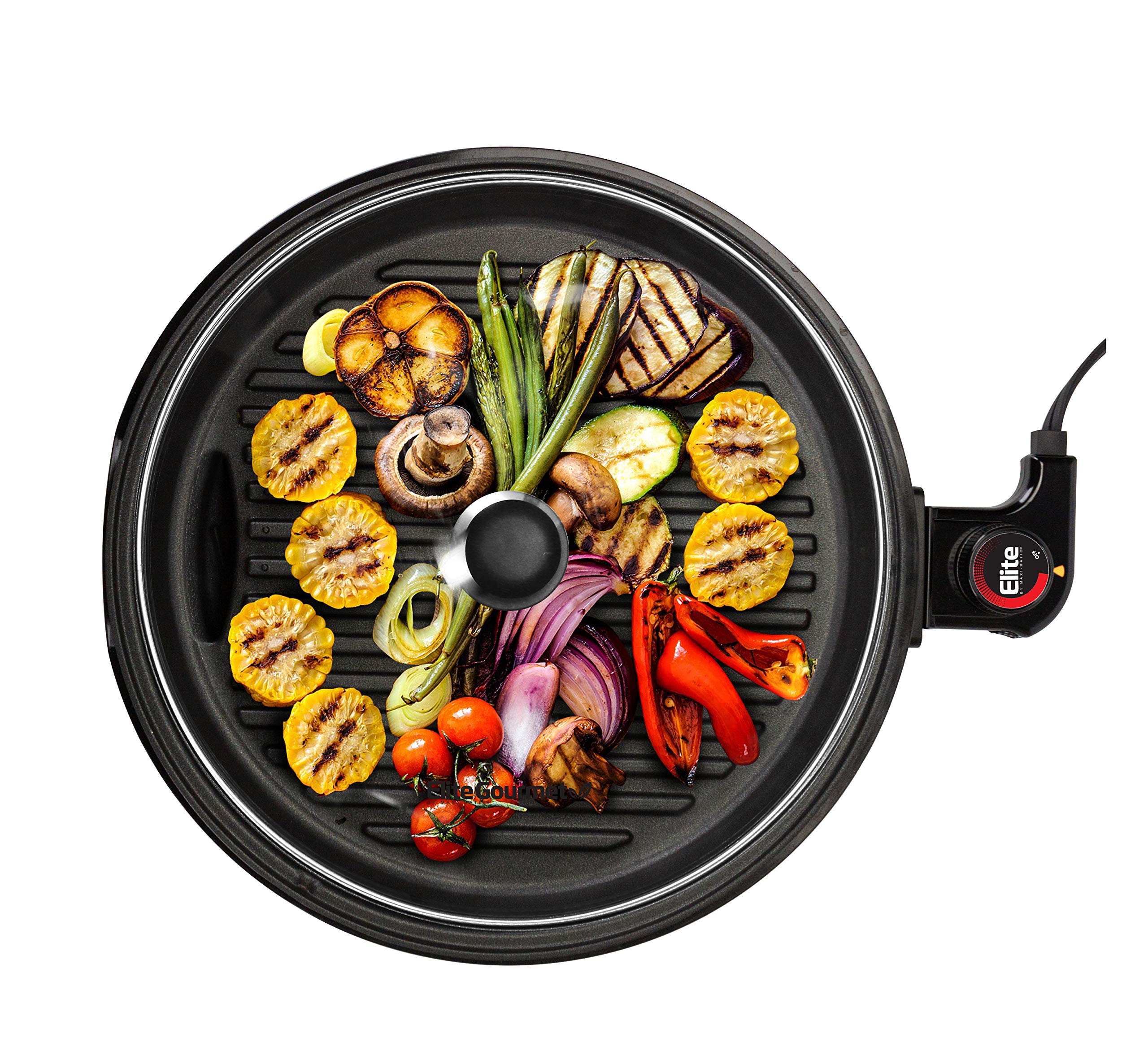 Elite Gourmet EMG6505G Smokeless Indoor Electric BBQ Grill - Adjustable Temperature, Nonstick & Dishwasher Safe Stainless Steel Design for Healthy Low-Fat Cooking | Perfect for Apartments, Camping & Family Gatherings