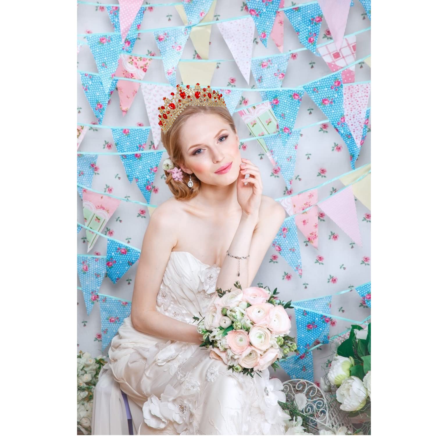 Elegant Women's Birthday Crown & Tiara Set - Red Velvet Queen Sash & Birthday Accessories for Women - Perfect for Birthday Parties, Bachelorette Celebrations & Special Occasions