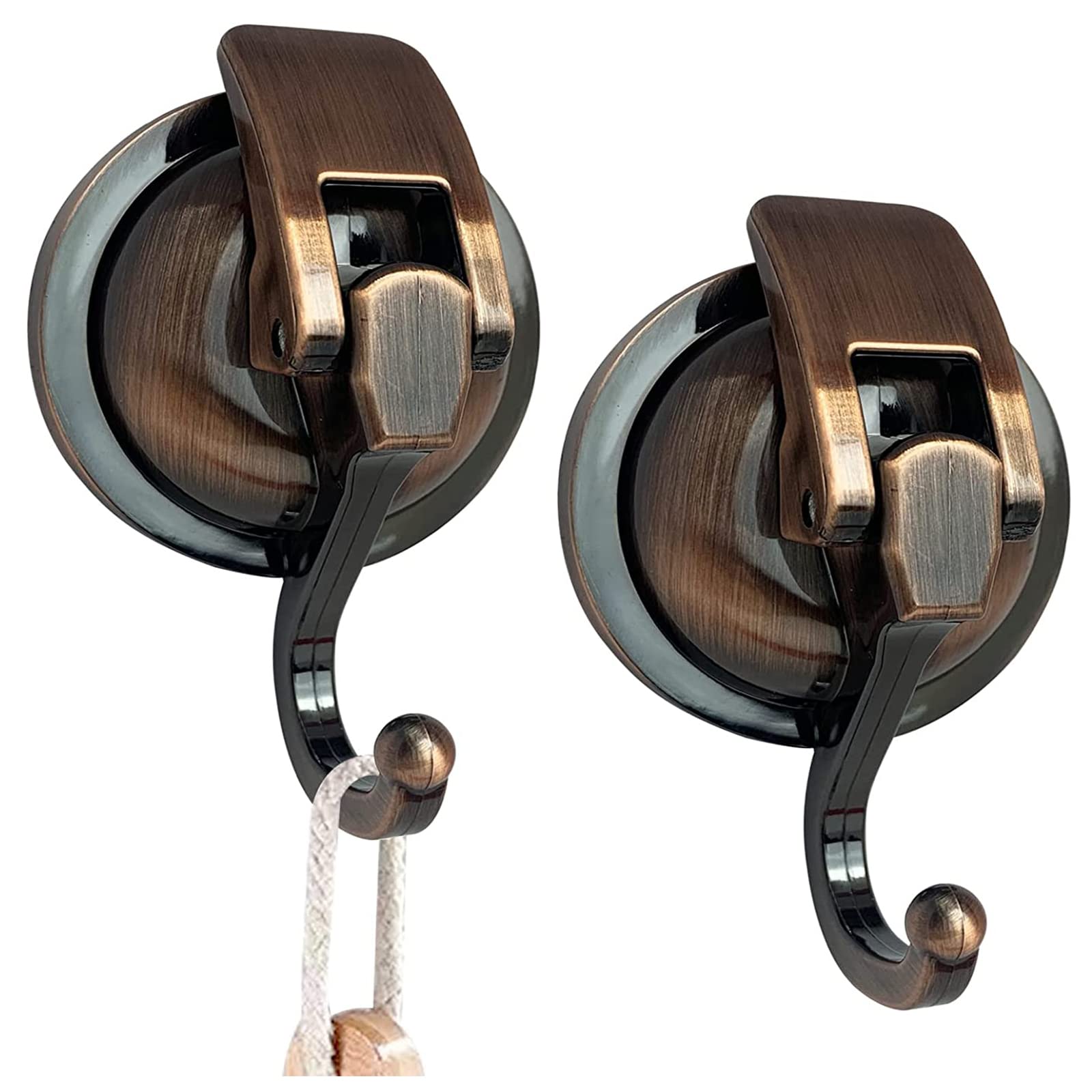Heavy Duty Vacuum Suction Cup Hooks for Shower - 2 Pack Antique Brass Glass Suction Hooks, No Drill Reusable Towel & Robe Hooks - Perfect for Bathroom Organization, Garland Decoration & Home Decor
